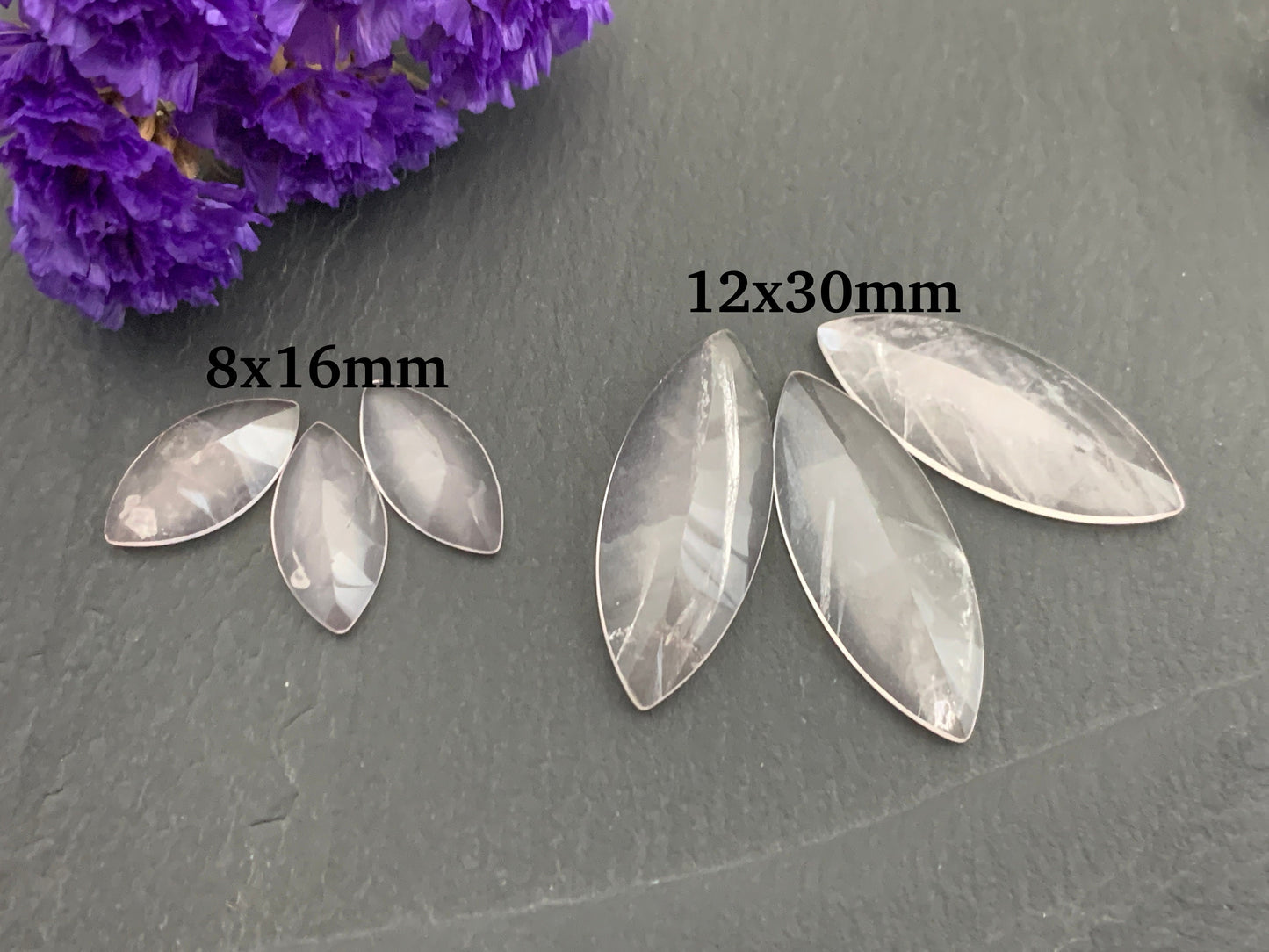 Faceted Rose Quartz marquise 8x16mm,12x30mm Cabochon