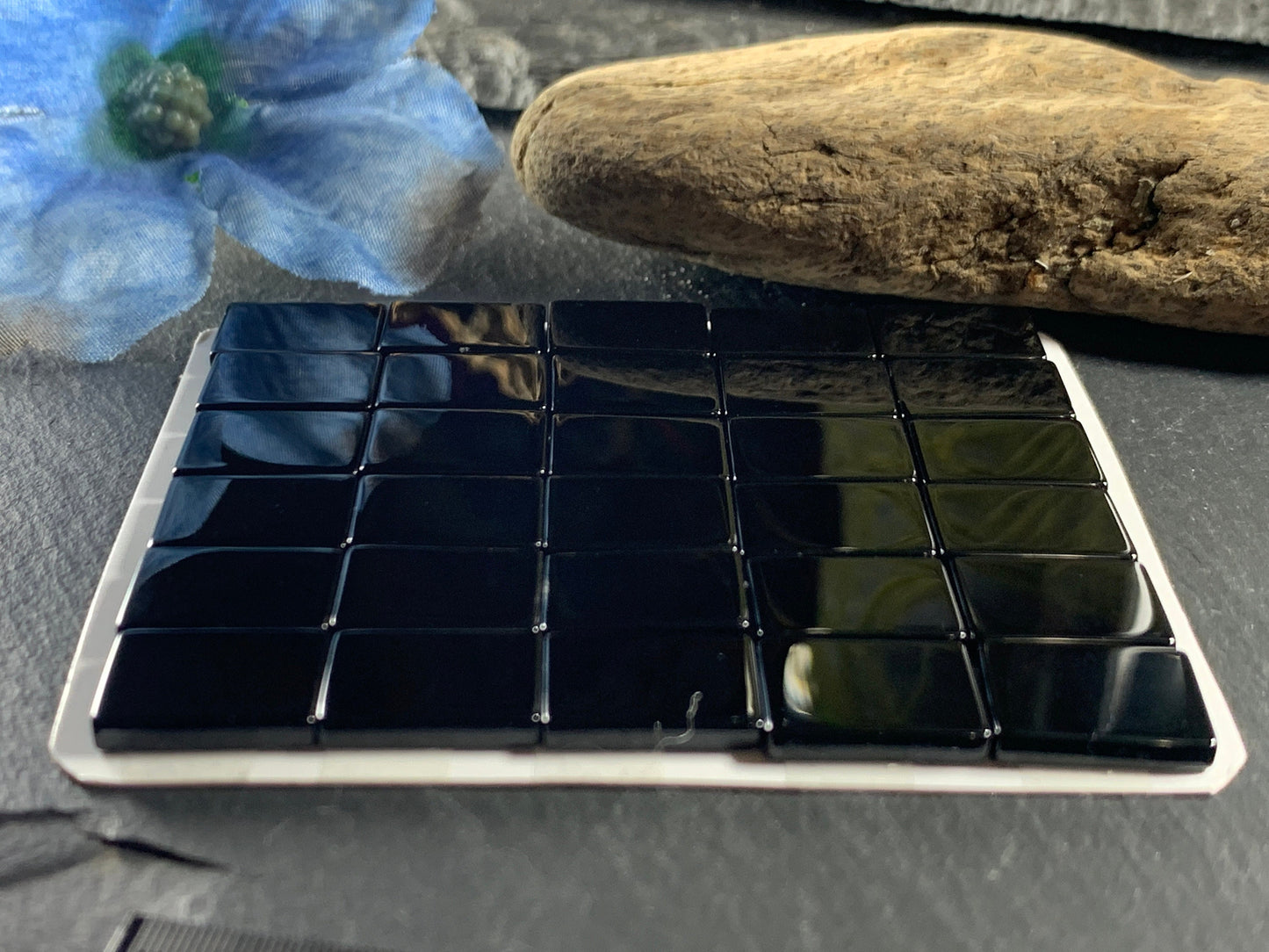 Flat Black Agate rectangle 10x14mm cabochon - Calibrated cabochons