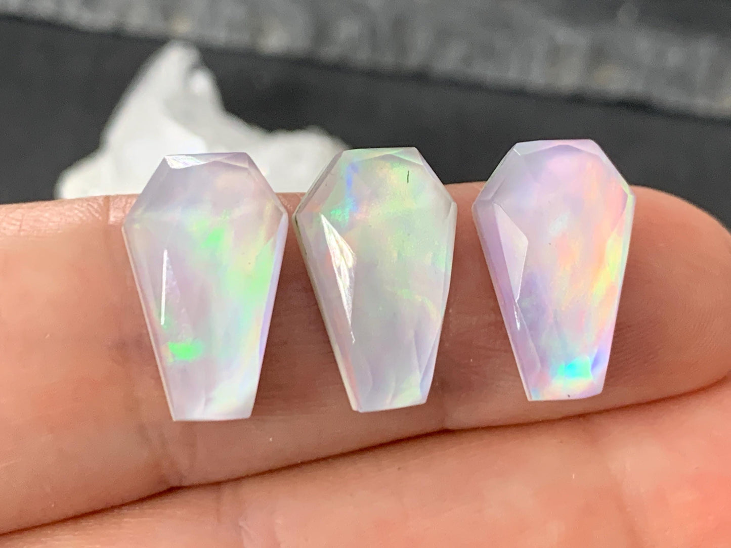 Faceted Aurora Opal coffin 10x16mm cabochon - Doublet cabochons