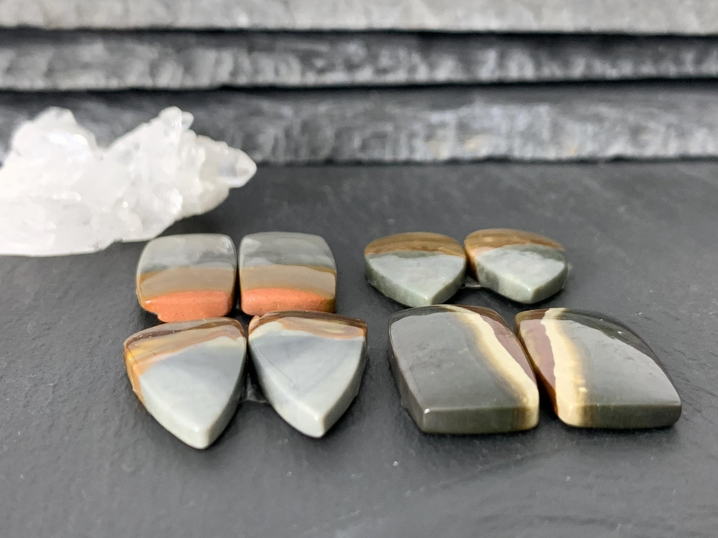 Polychrome Jasper cabochon pair