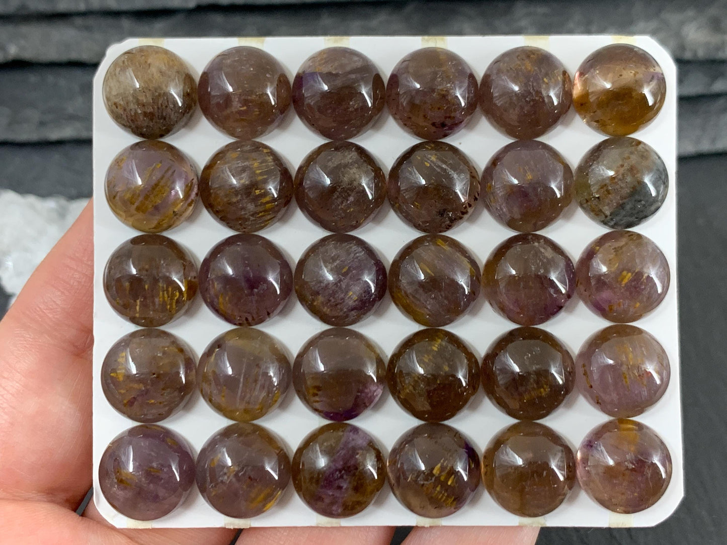 Amethyst Cacoxenite round 12mm cabochon - Calibrated cabochons