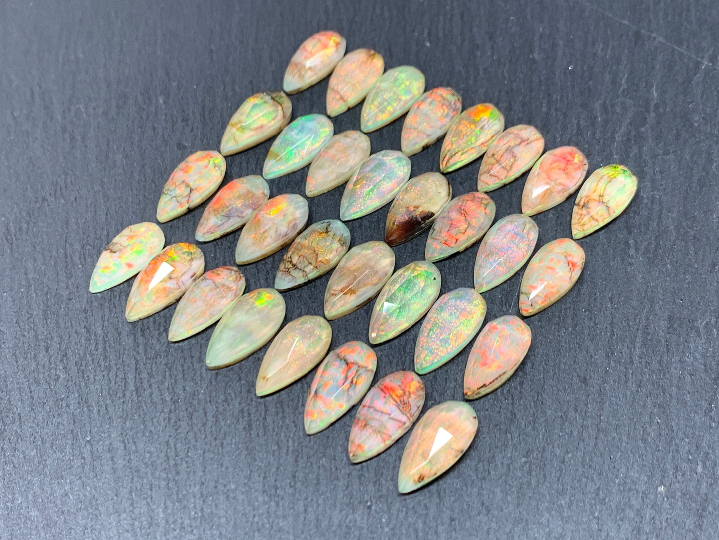 Faceted Monarch Opal pear 7x15mm cabochons - Doublet cabochons
