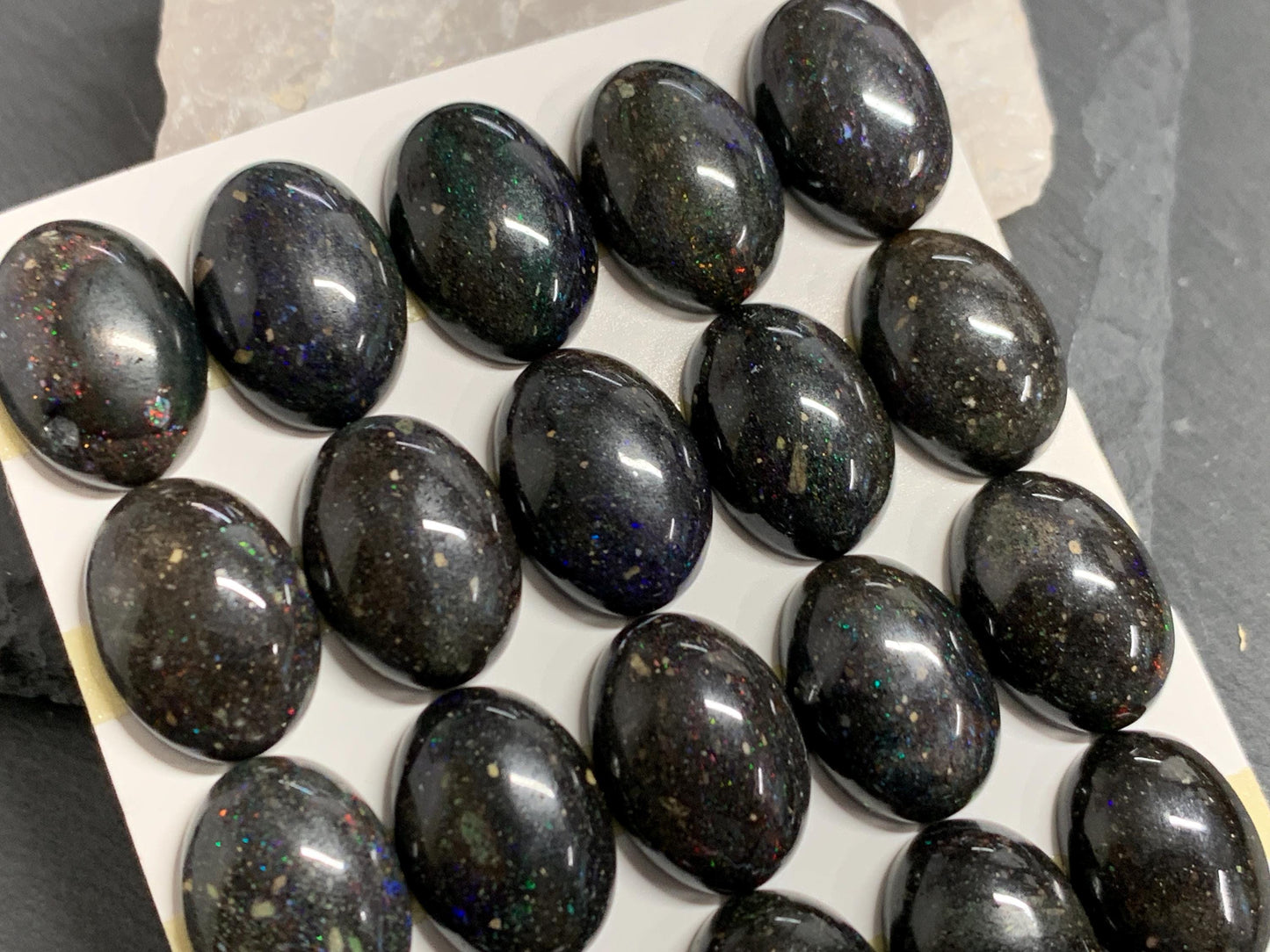 Black Andamooka Opal oval 13x18mm cabochon - Matrix Australian Opal