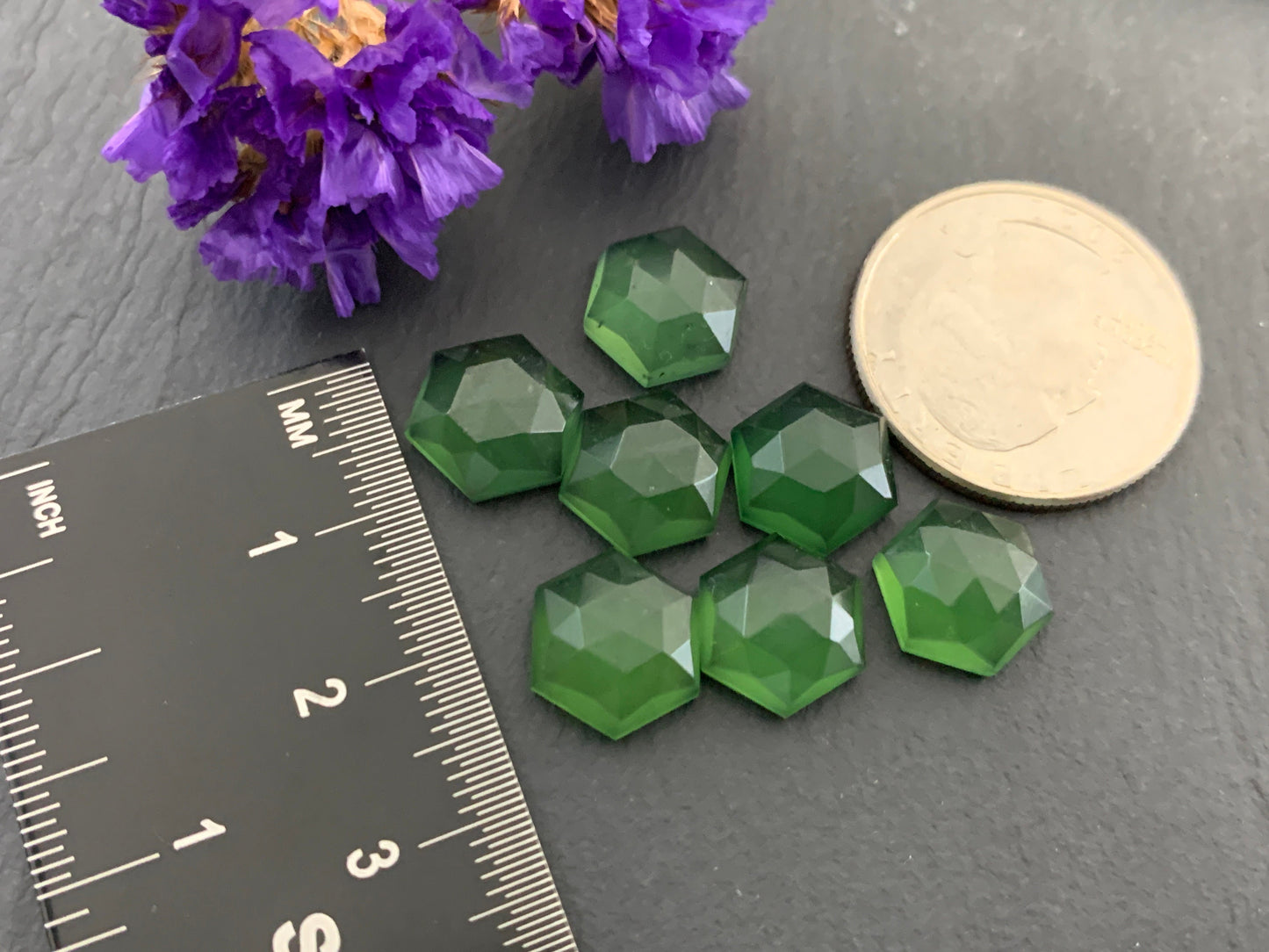 Faceted Serpentine hexagon 8, 9, 10mm cabochon