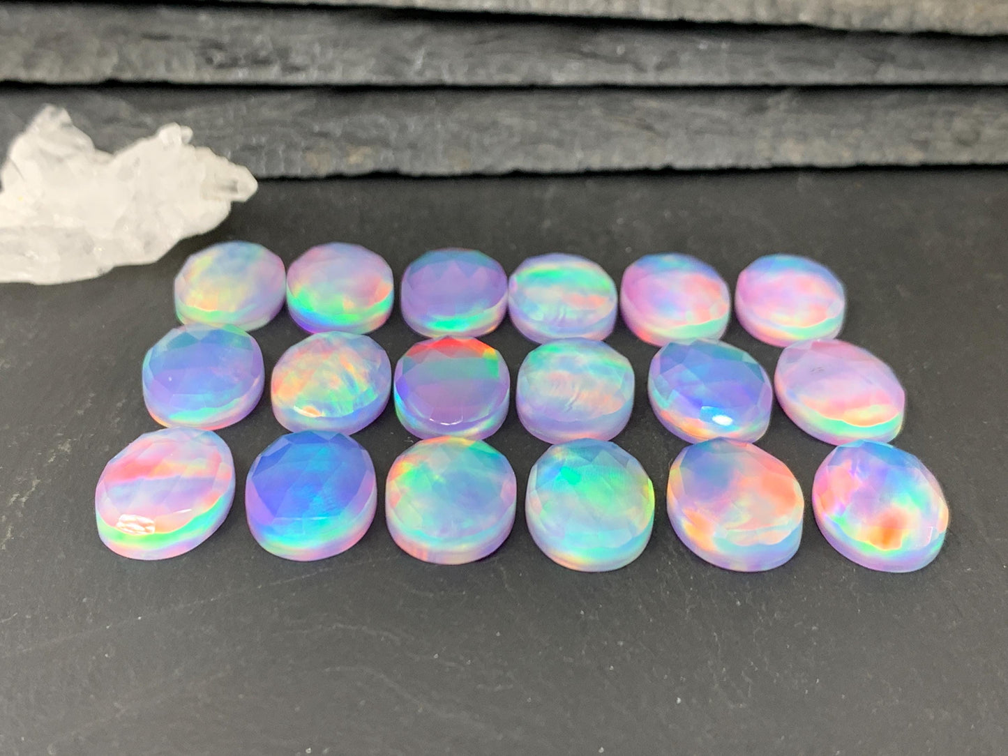 Faceted Aurora Opal Cabochon Oval 13x18mm Synthetic Opal Doublet Gemstone