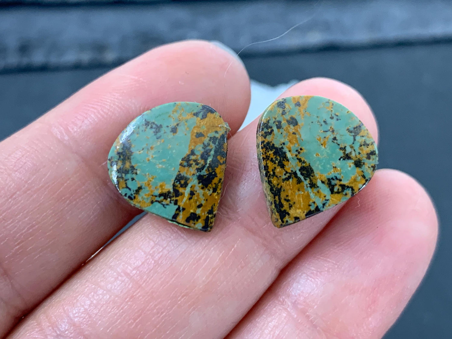 Tibetan Turquoise Pair 14x15mm Cabochon - Hand Cut Cabochon