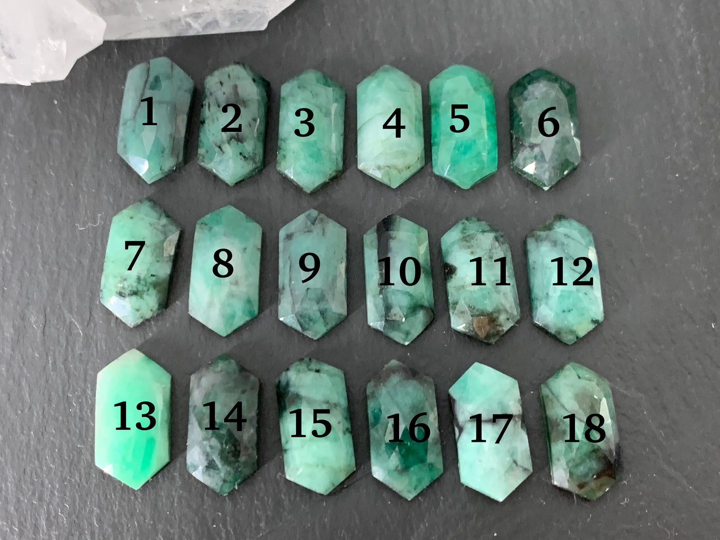 Faceted Emerald long hexagon 8x16mm cabochon