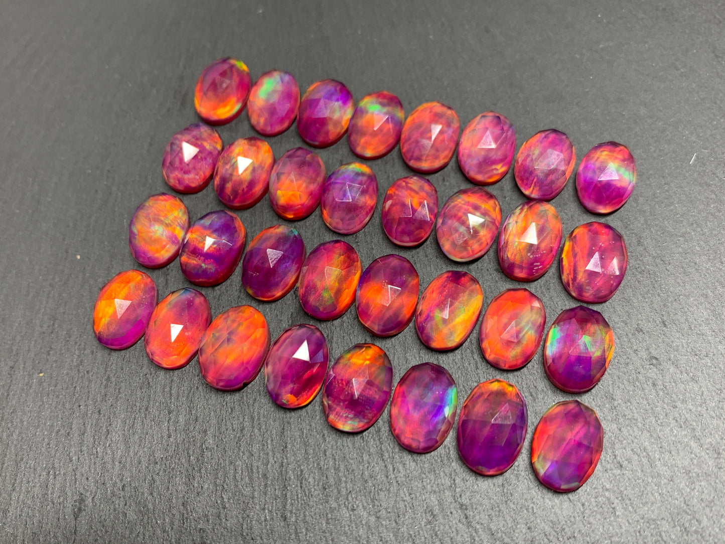 Faceted Aurora Opal oval 10x14mm cabochons - Doublet cabochons