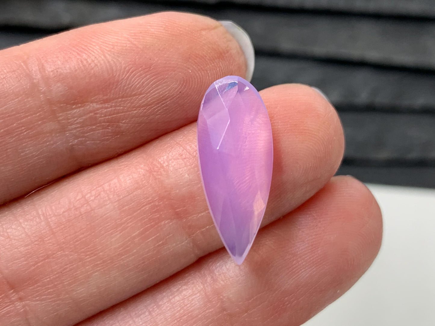 Faceted Lavender Quartz pear 8x20mm cabochon - Lab created