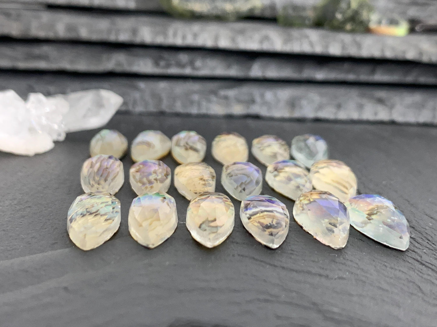 Faceted Abalone pear 8x20mm doublet cabochon