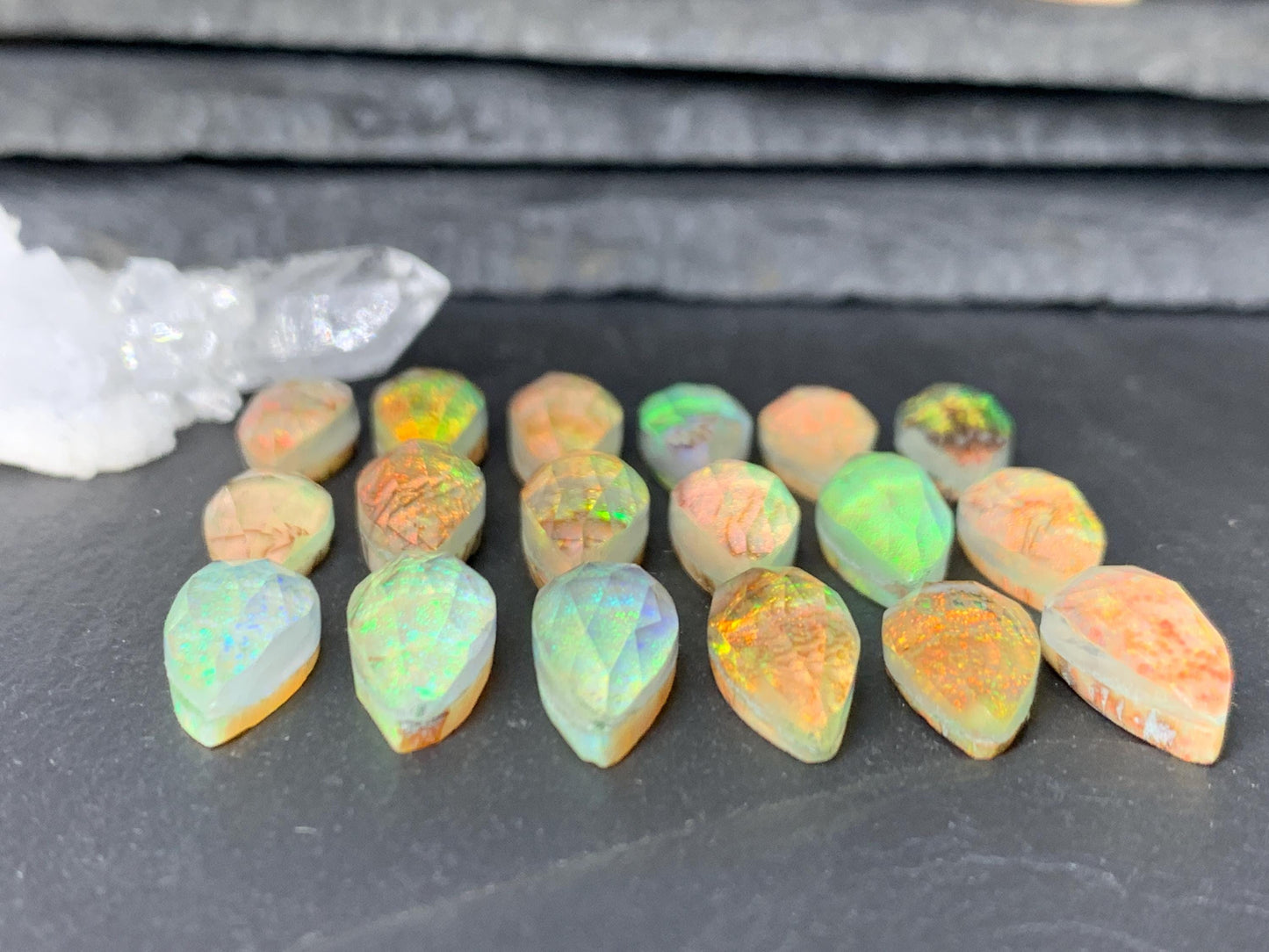 Faceted Monarch Opal pear 7x15mm doublet cabochons - Doublet cabochons