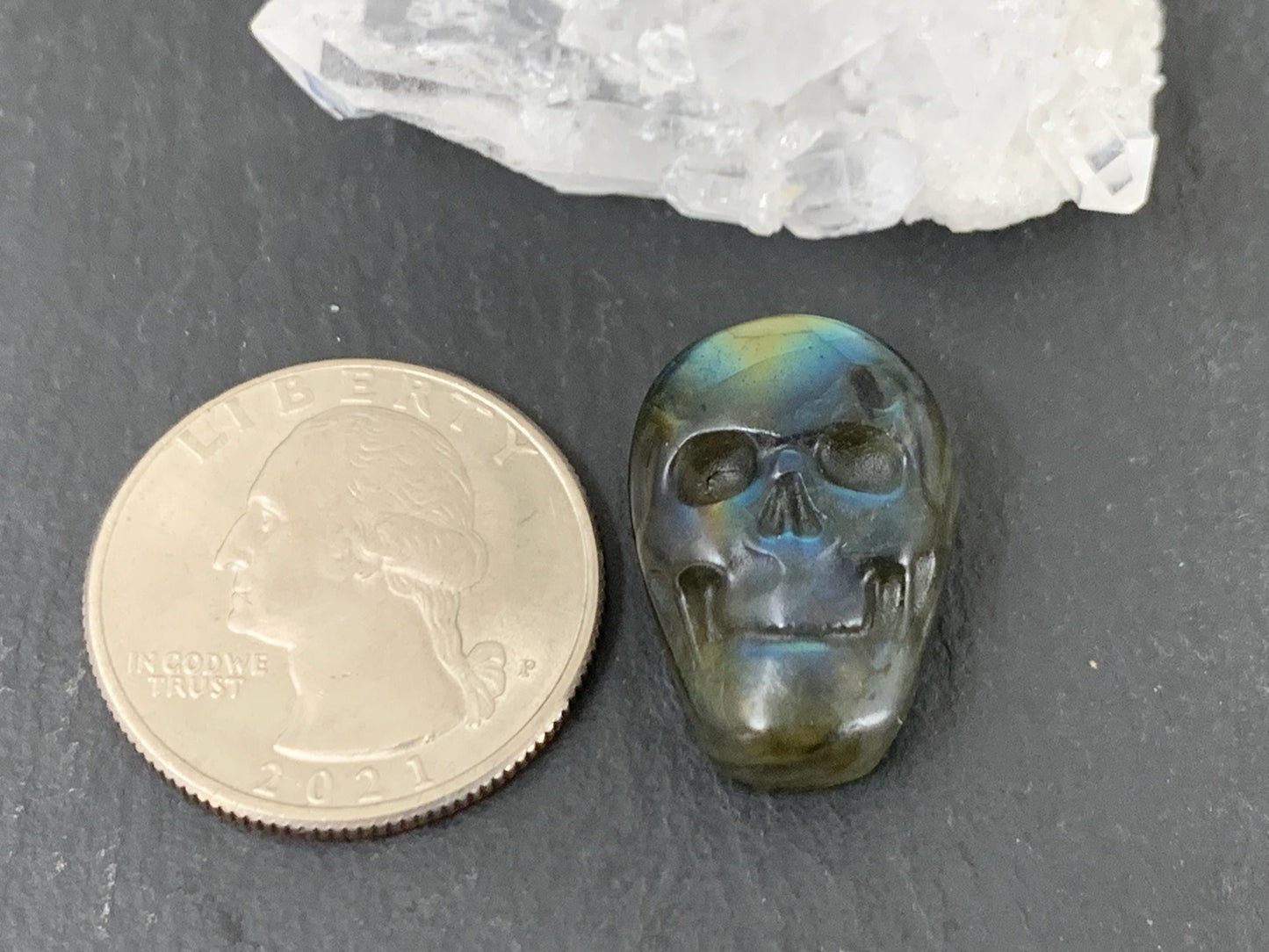 Labradorite Skull Cabochon 15x22mm - Natural Green Gemstone Flat Back Carving