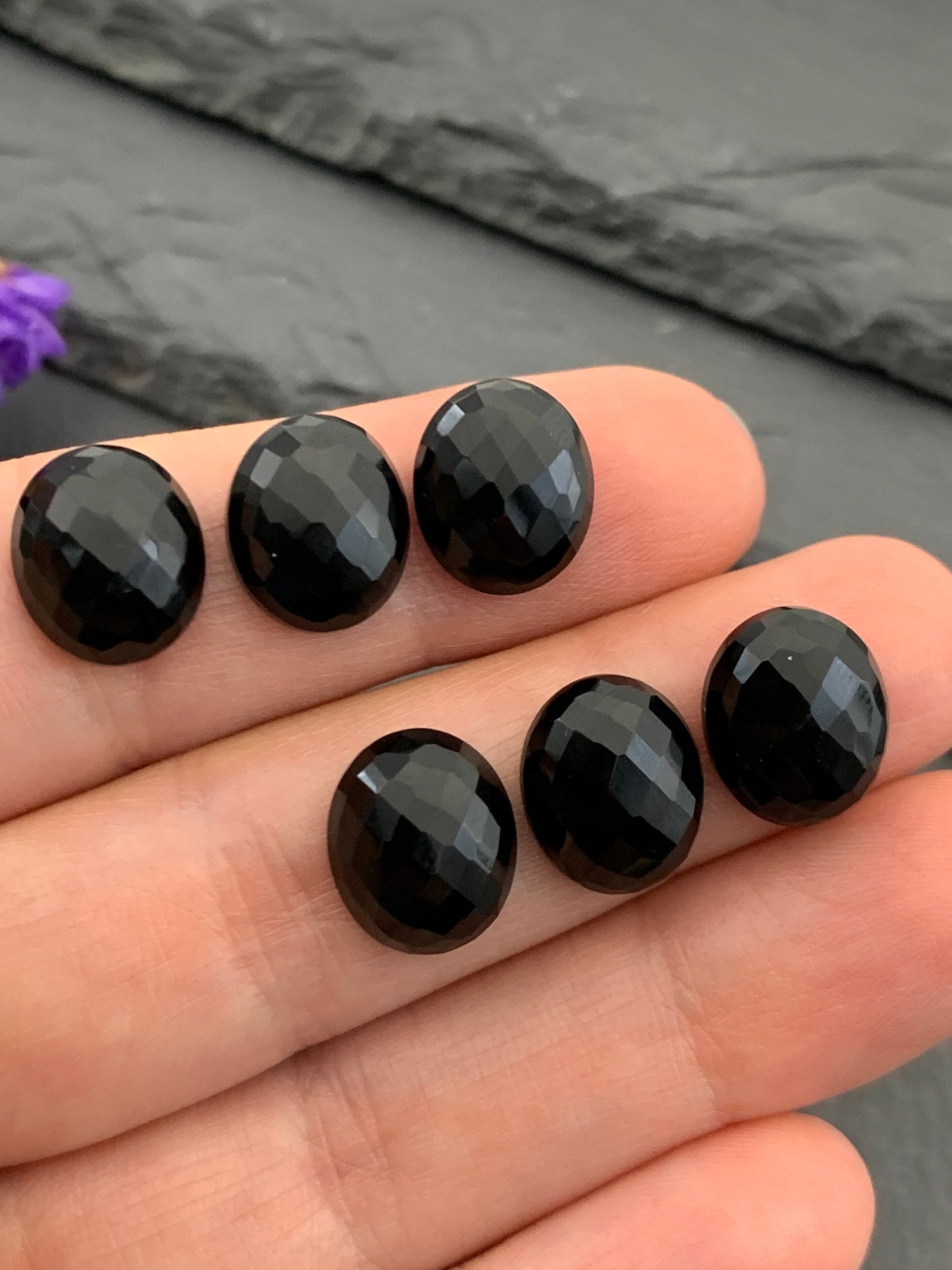 Faceted Black Agate oval 10x12mm cabochon