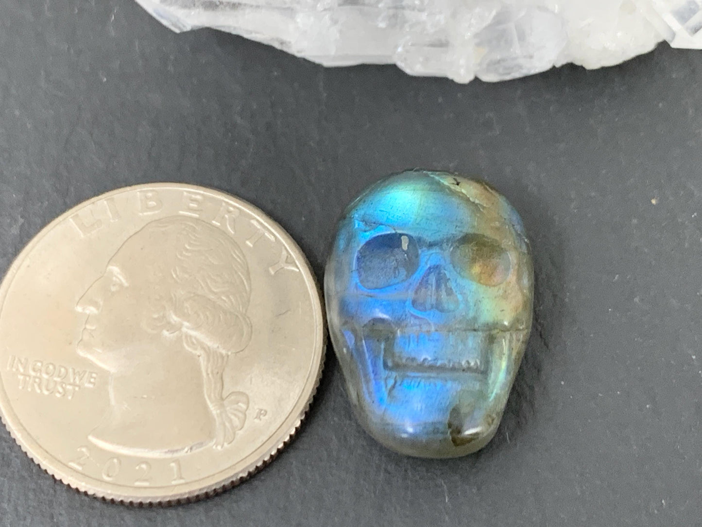Labradorite Skull Cabochon 15x21mm - Natural Green Gemstone Flat Back Carving