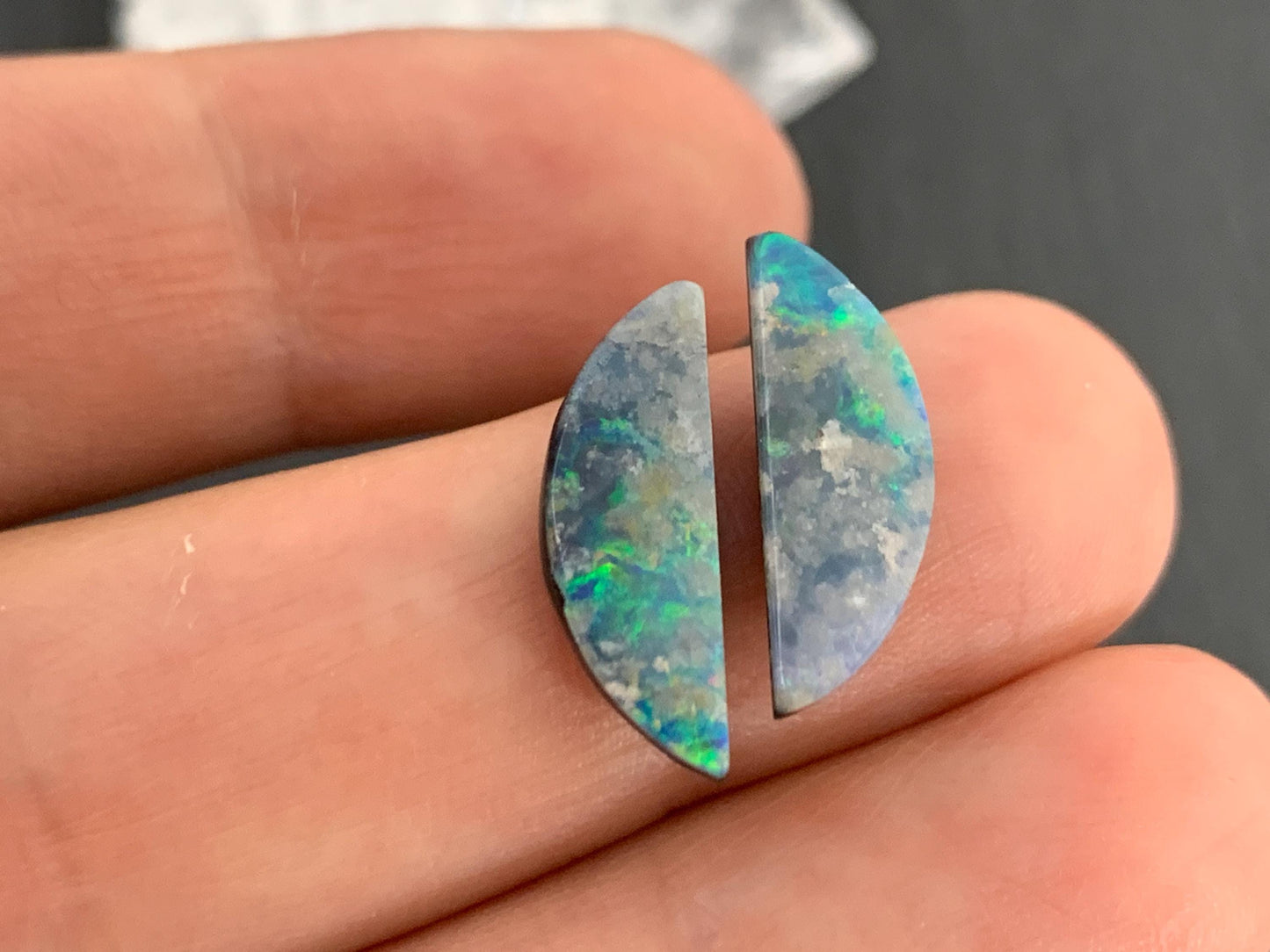 Australian Opal doublet 6x16x3mm pair of cabochons