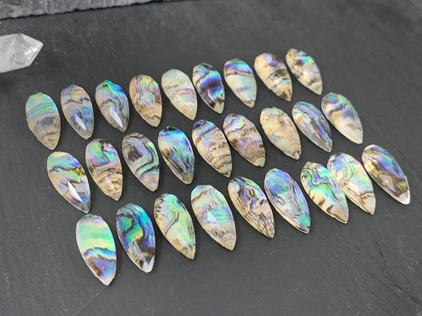 Faceted Abalone pear 8x20mm doublet cabochon