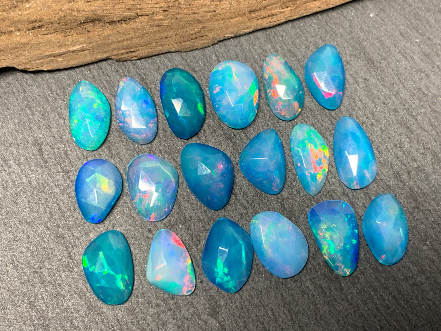 Faceted Blue Ethiopian Opal 11-12mm long cabochon