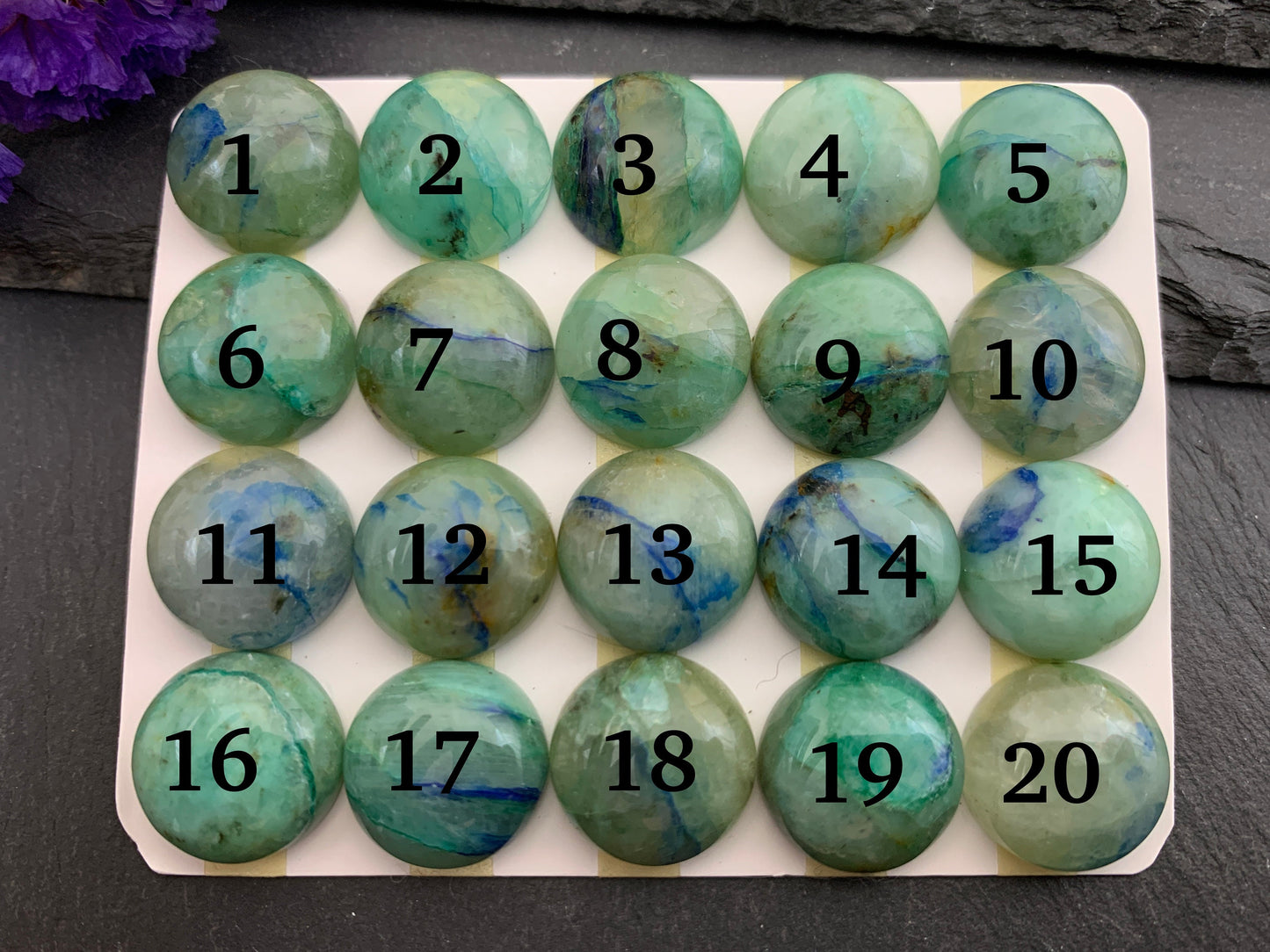 Chrysocolla round 15mm cabochon - Calibrated cabochons