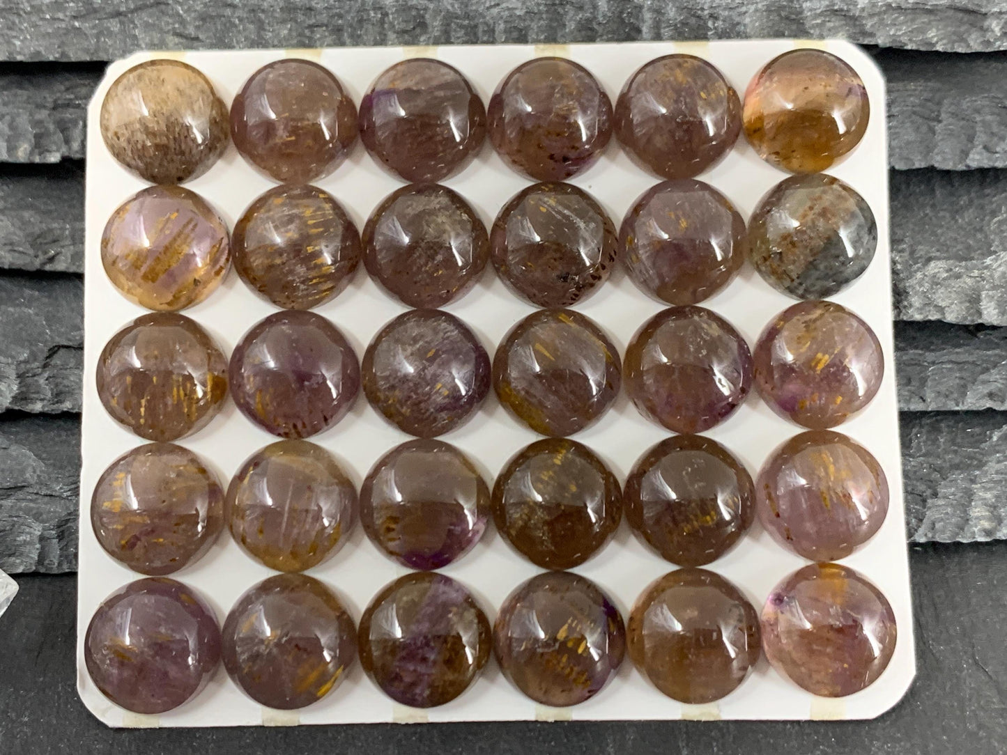 Amethyst Cacoxenite round 12mm cabochon - Calibrated cabochons