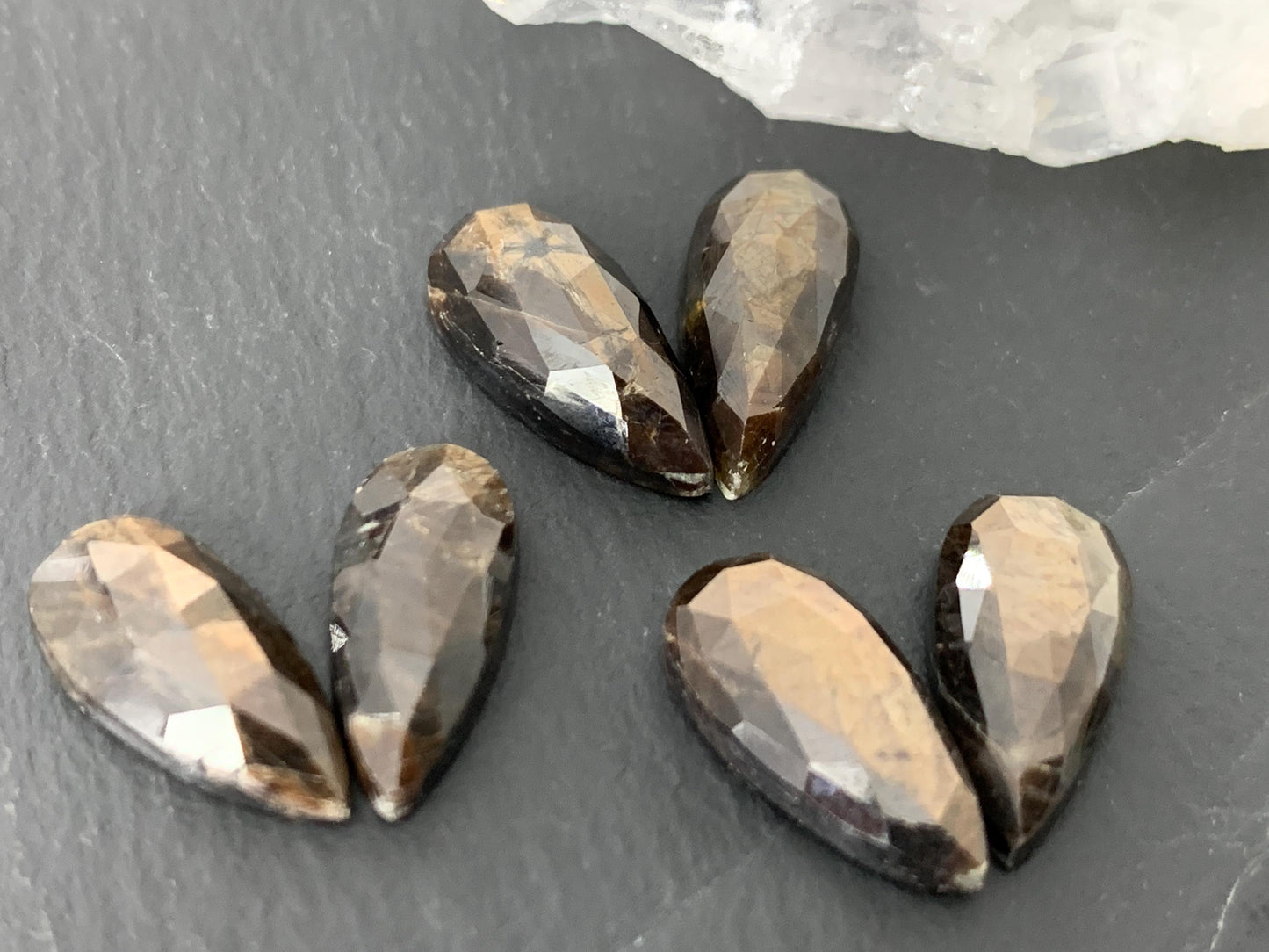 Faceted Star Sapphire pear 7x15mm cabochon - Pair of cabochons