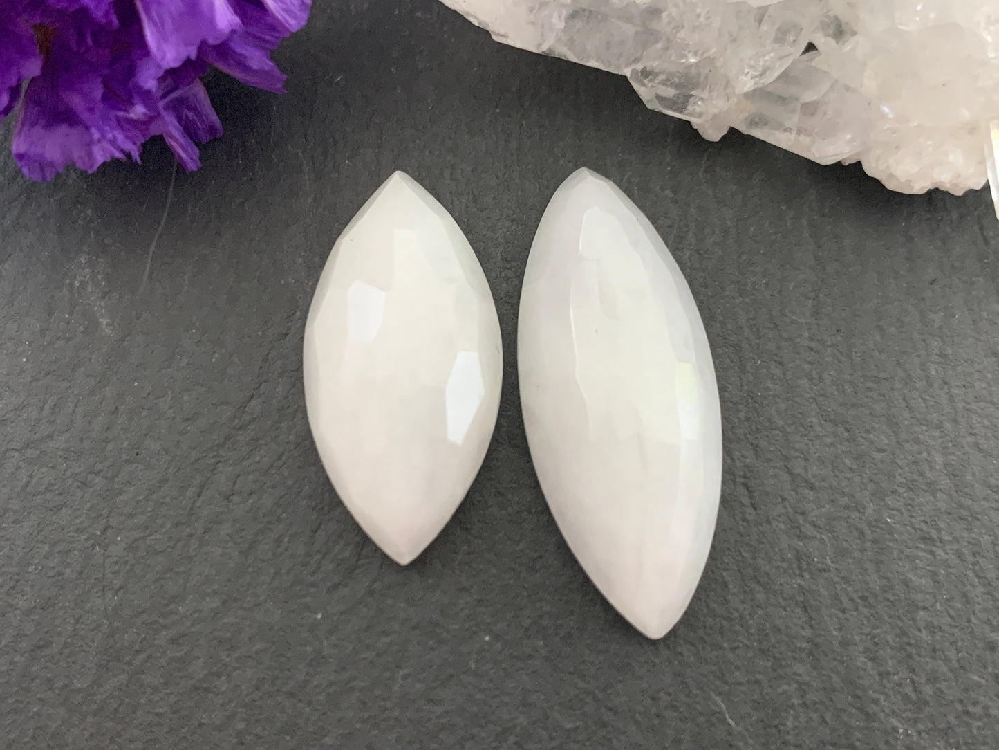 Faceted White Quartzite marquise 10x20mm, 10x25mm cabochon | Calibrated Cabochons