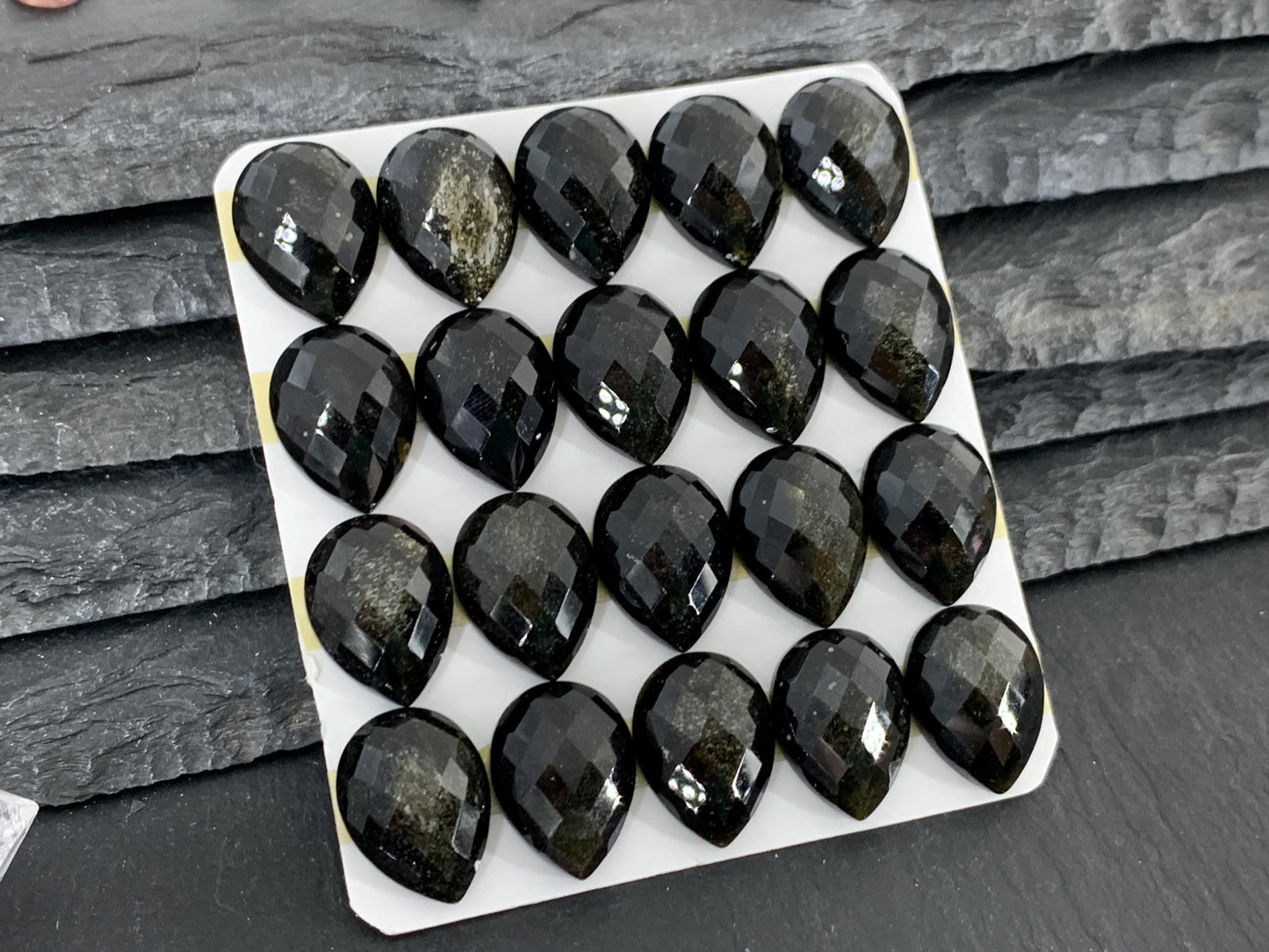 Faceted Gold Obsidian pear 12x16mm cabochon