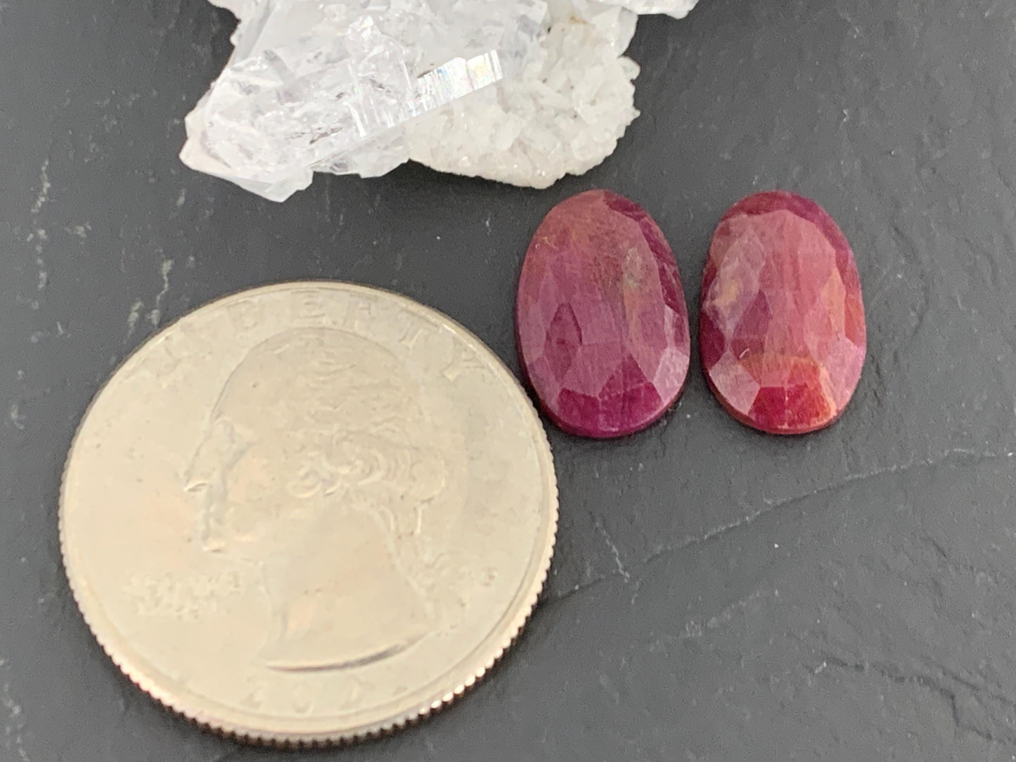 Faceted Ruby pair 8x13x3.5mm cabochon