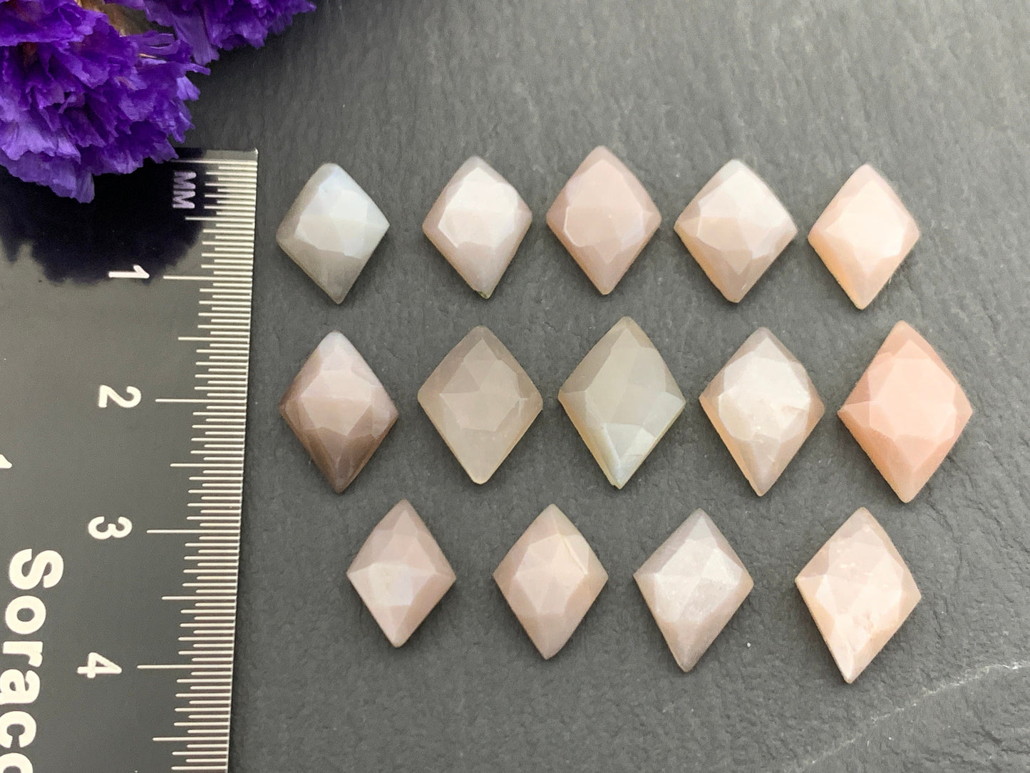 Faceted Moonstone rhombus cabochon