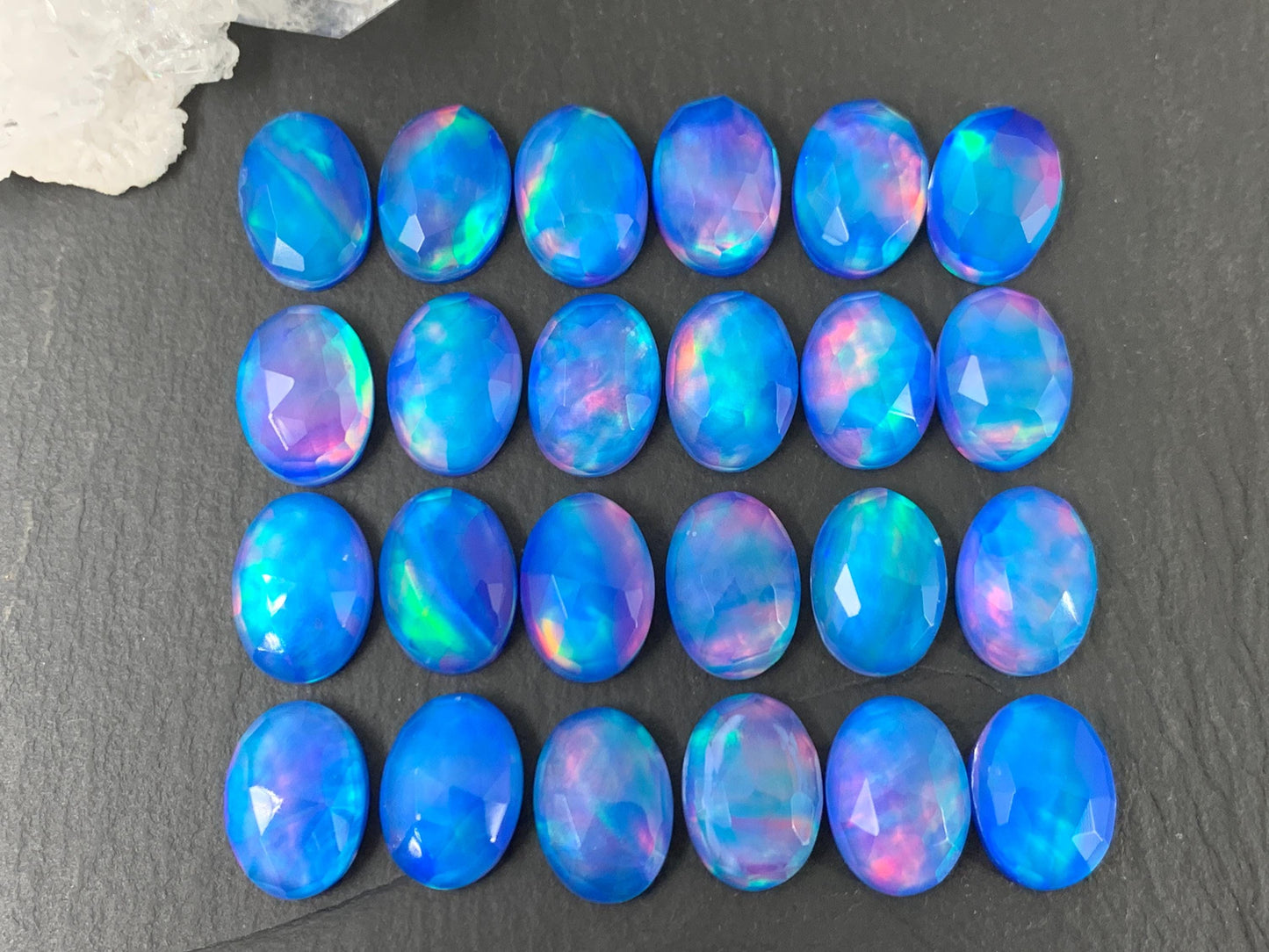 Faceted Aurora Opal oval 10x14mm cabochons - Doublet cabochons