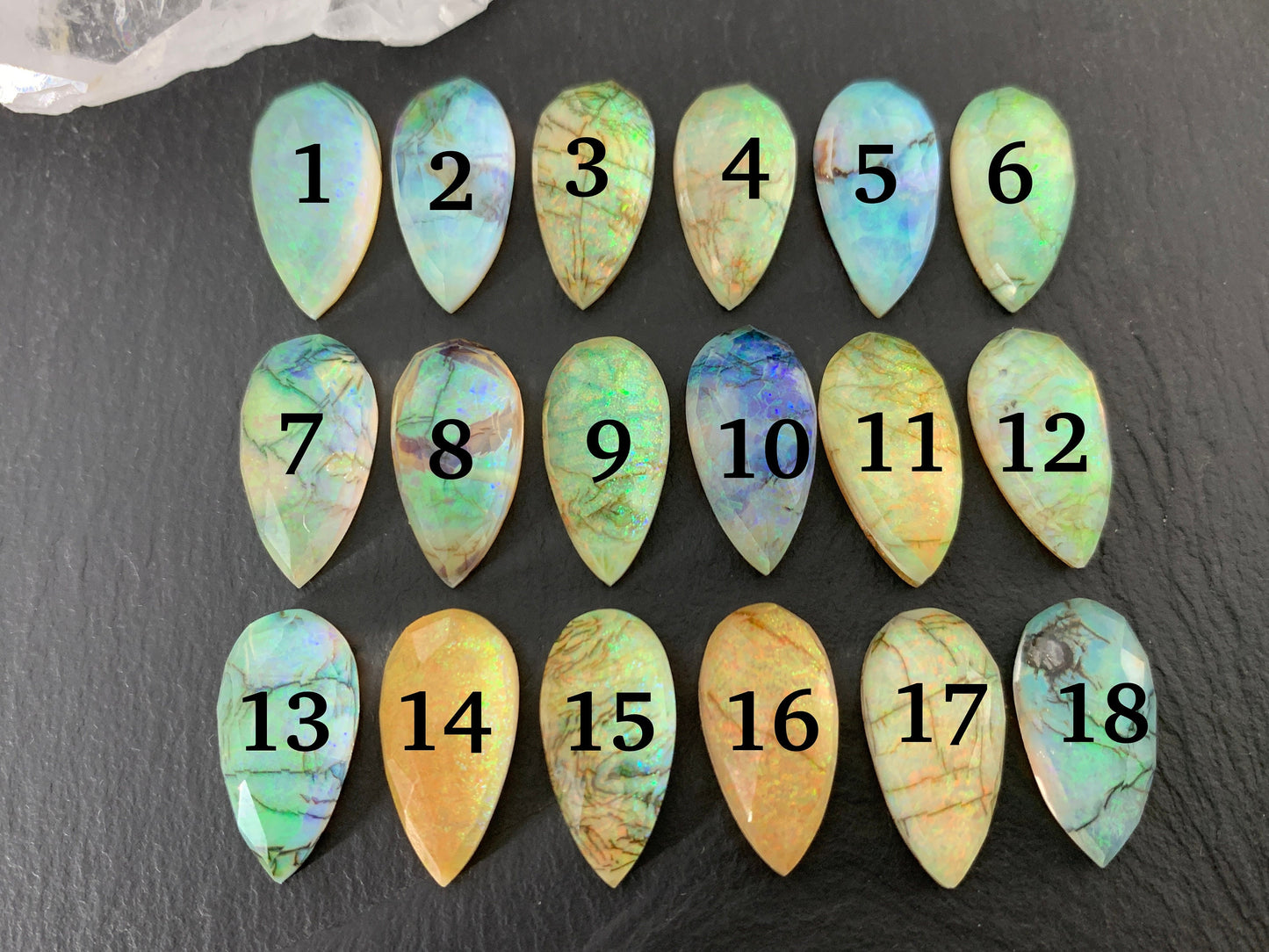 Faceted Monarch Opal pear 10x20mm cabochons - Doublet cabochons (AO65-3)