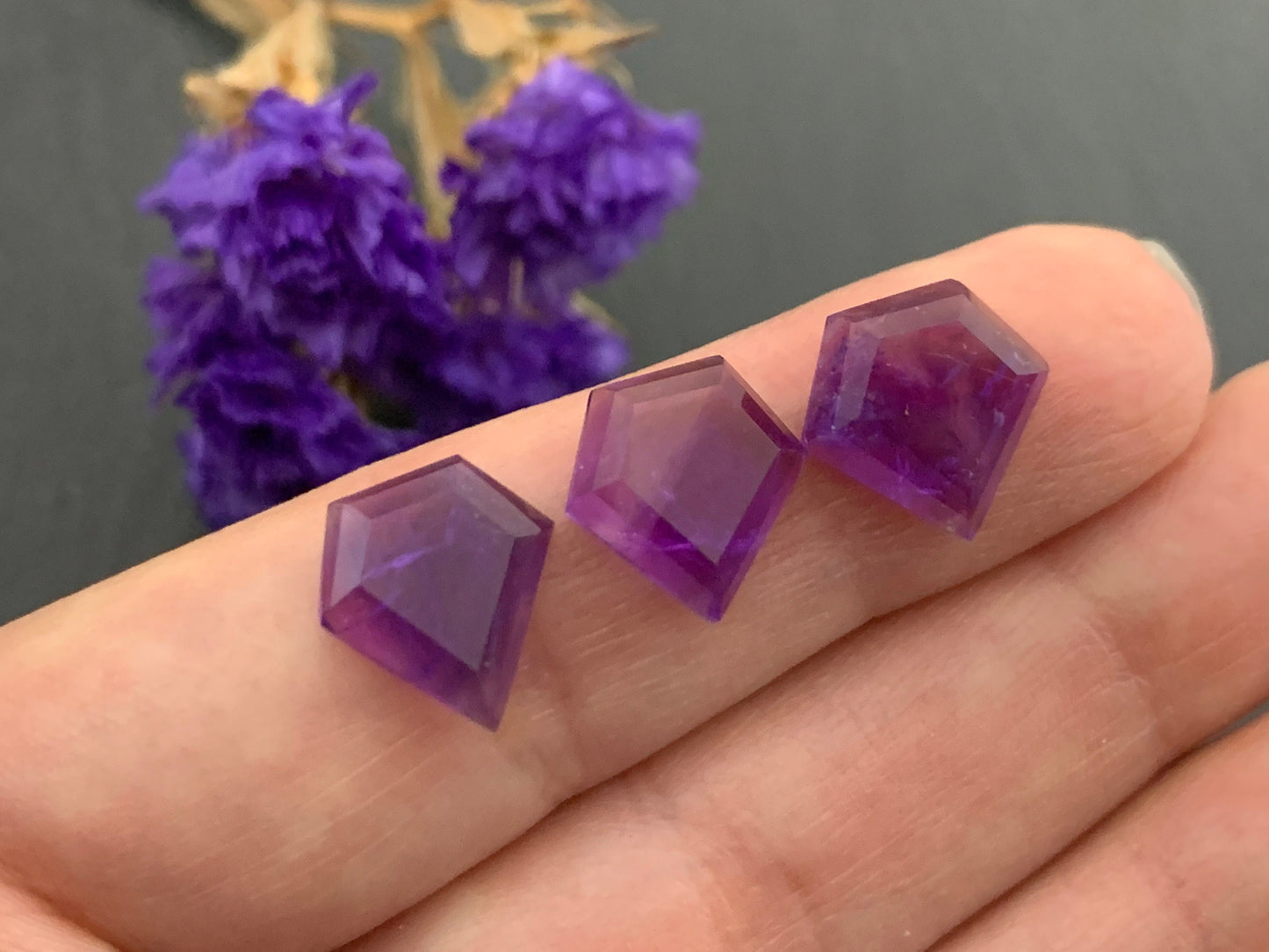 Faceted Amethyst diamond 12x12mm cabochon