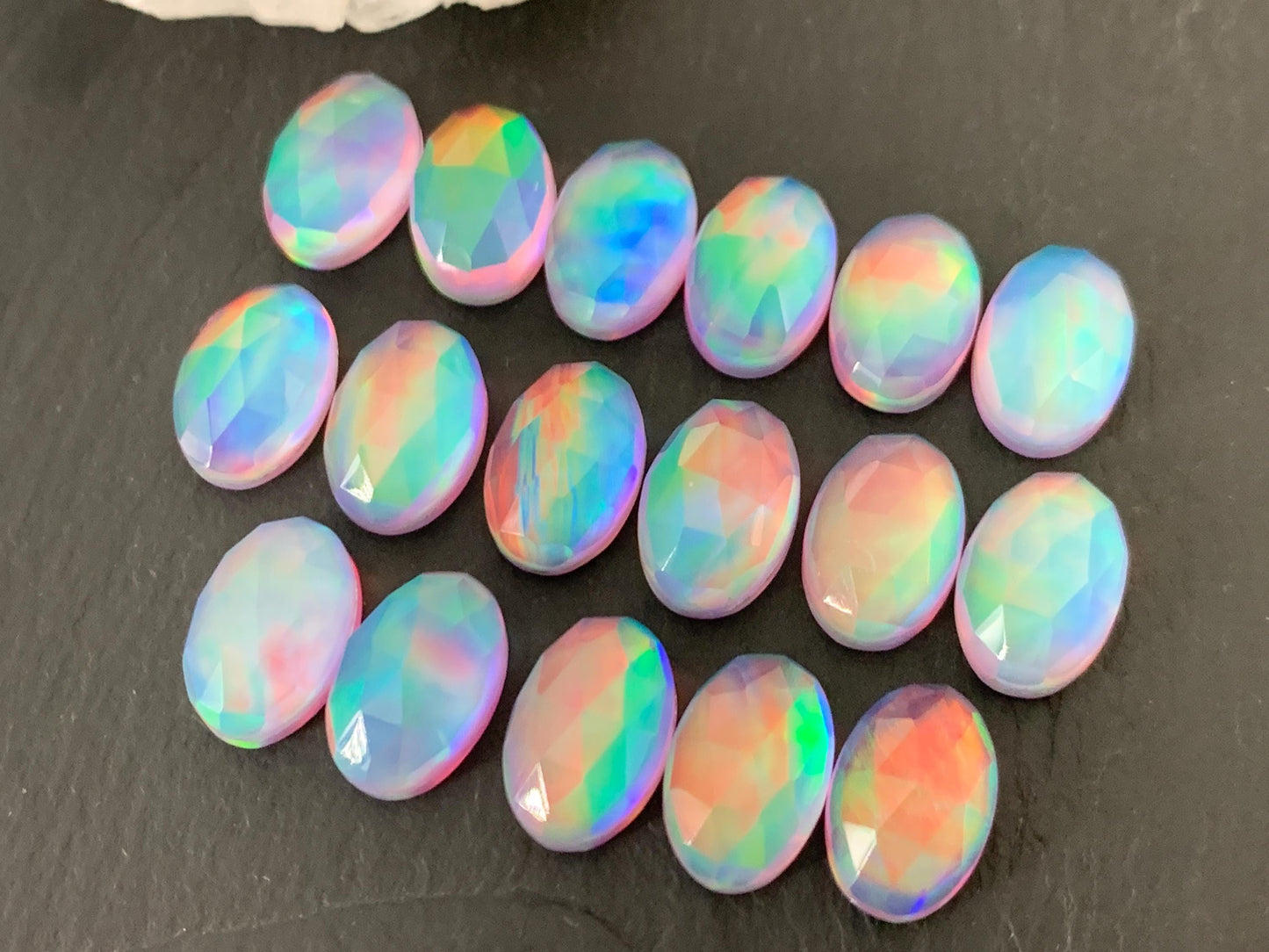 Faceted Aurora Opal oval 8x12mm cabochons - Doublet cabochons