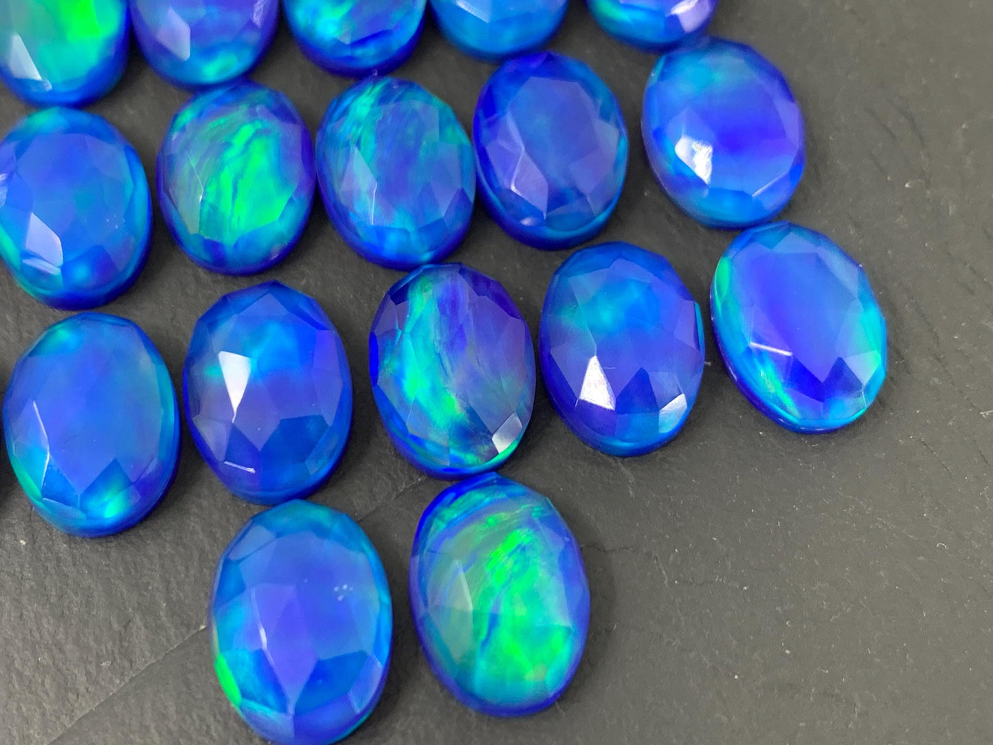 Faceted Aurora Opal oval 10x14mm cabochons - Doublet cabochons
