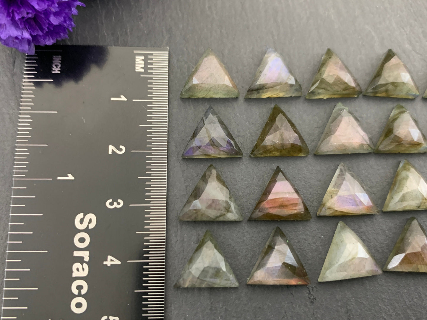 Faceted Labradorite triangle 10mm cabochon