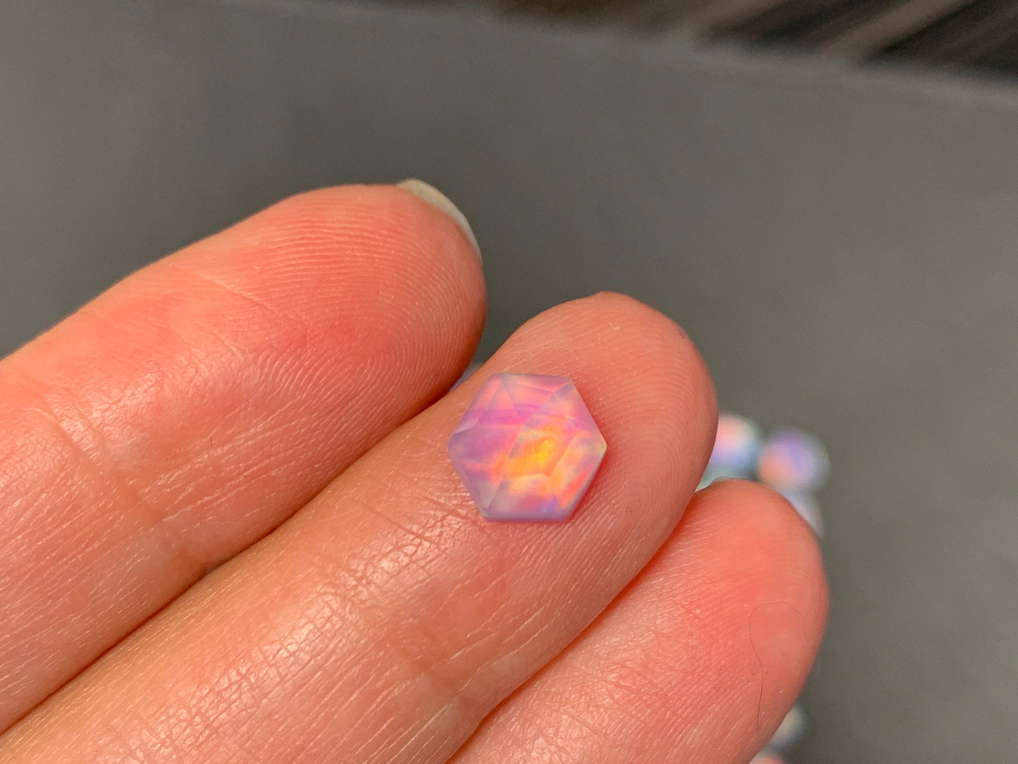 Faceted Aurora Opal hexagon 7mm cabochon - Doublet cabochons