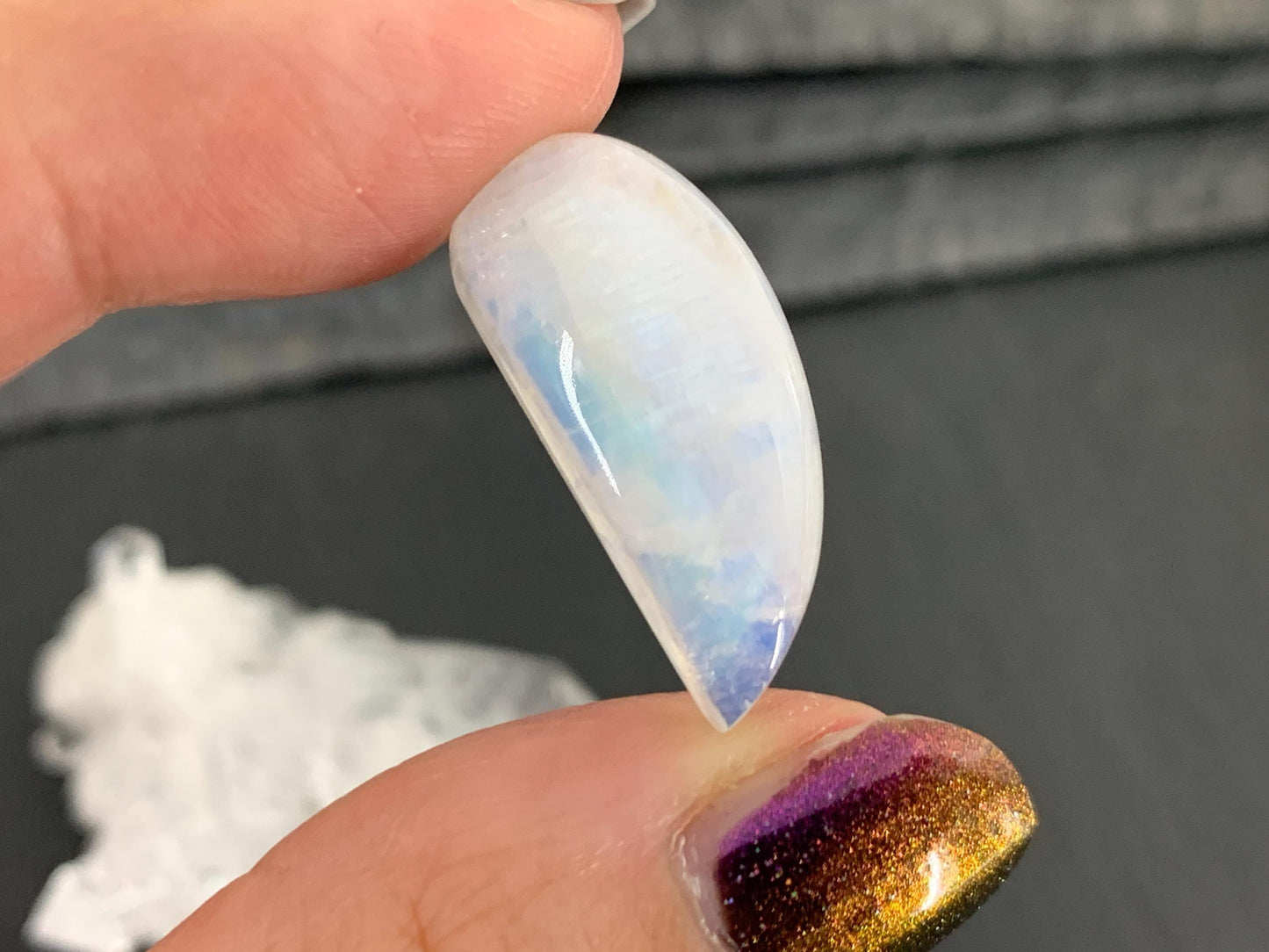 Rainbow Moonstone 25x12x8mm cabochon