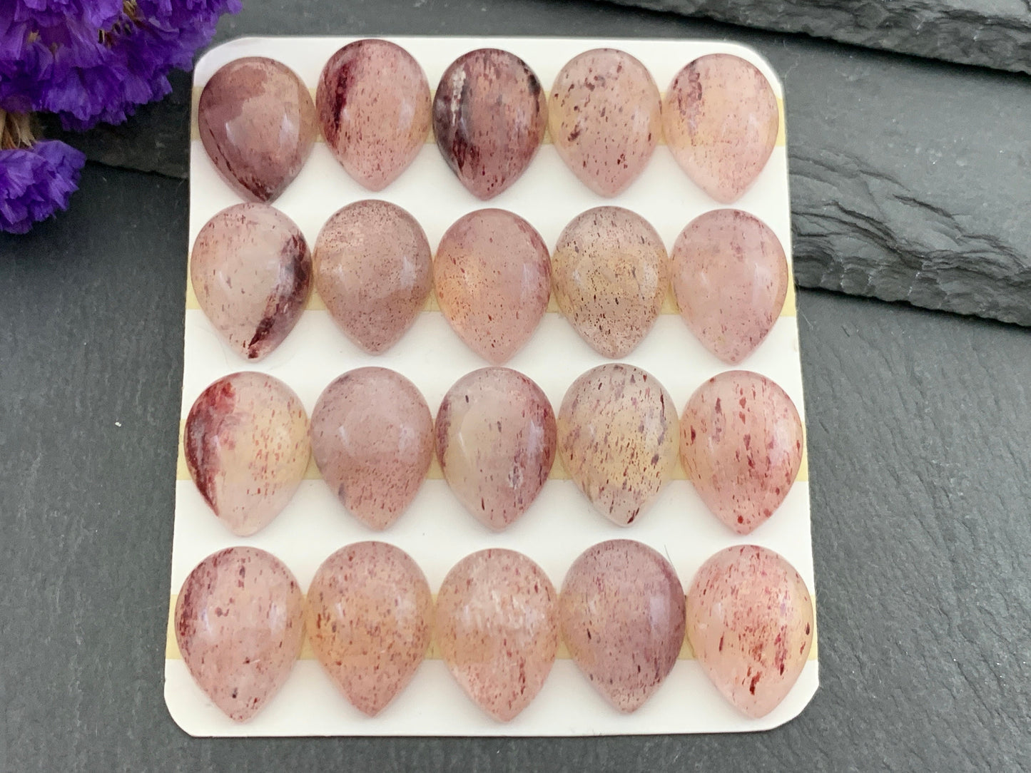 Red Sunstone pear 12x16mm cabochon