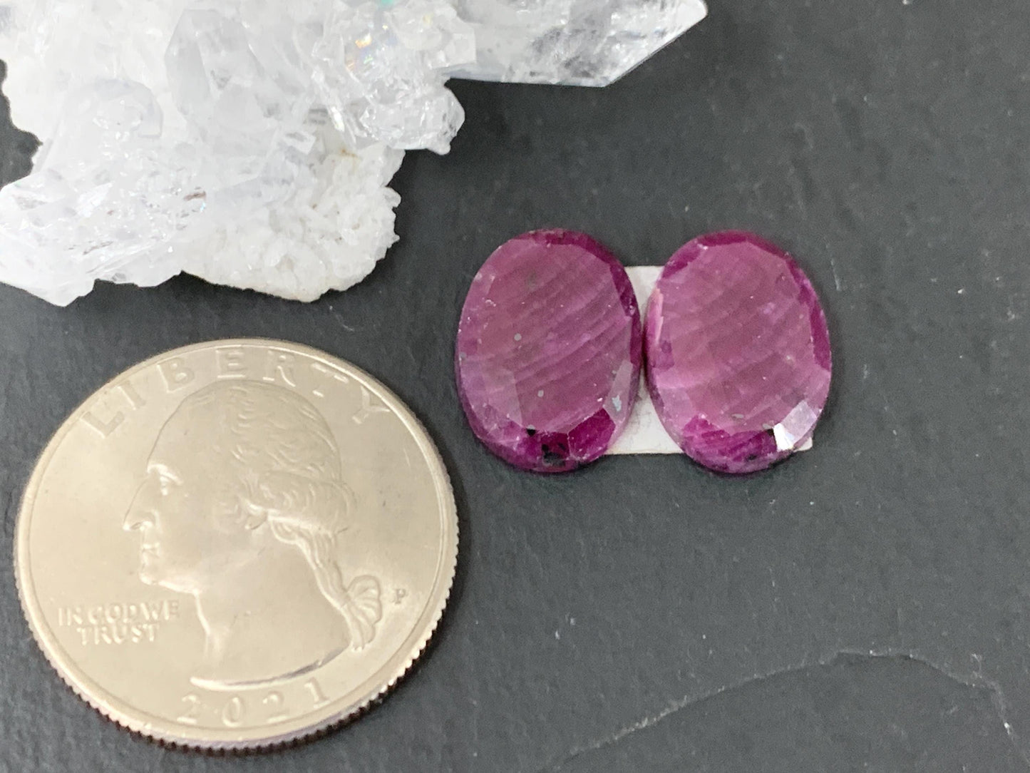 Faceted Ruby pair 10x15x4mm cabochon