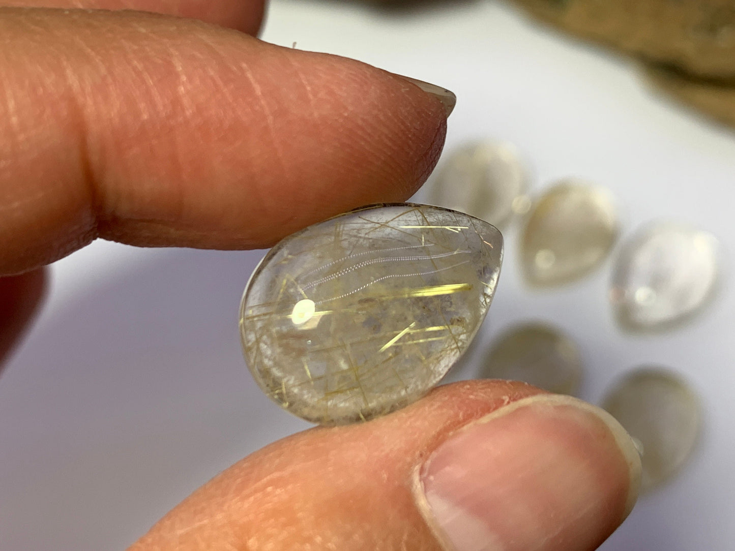 Gold Rutilated Quartz pear 13x18mm Cabochon - Calibrated cabochons