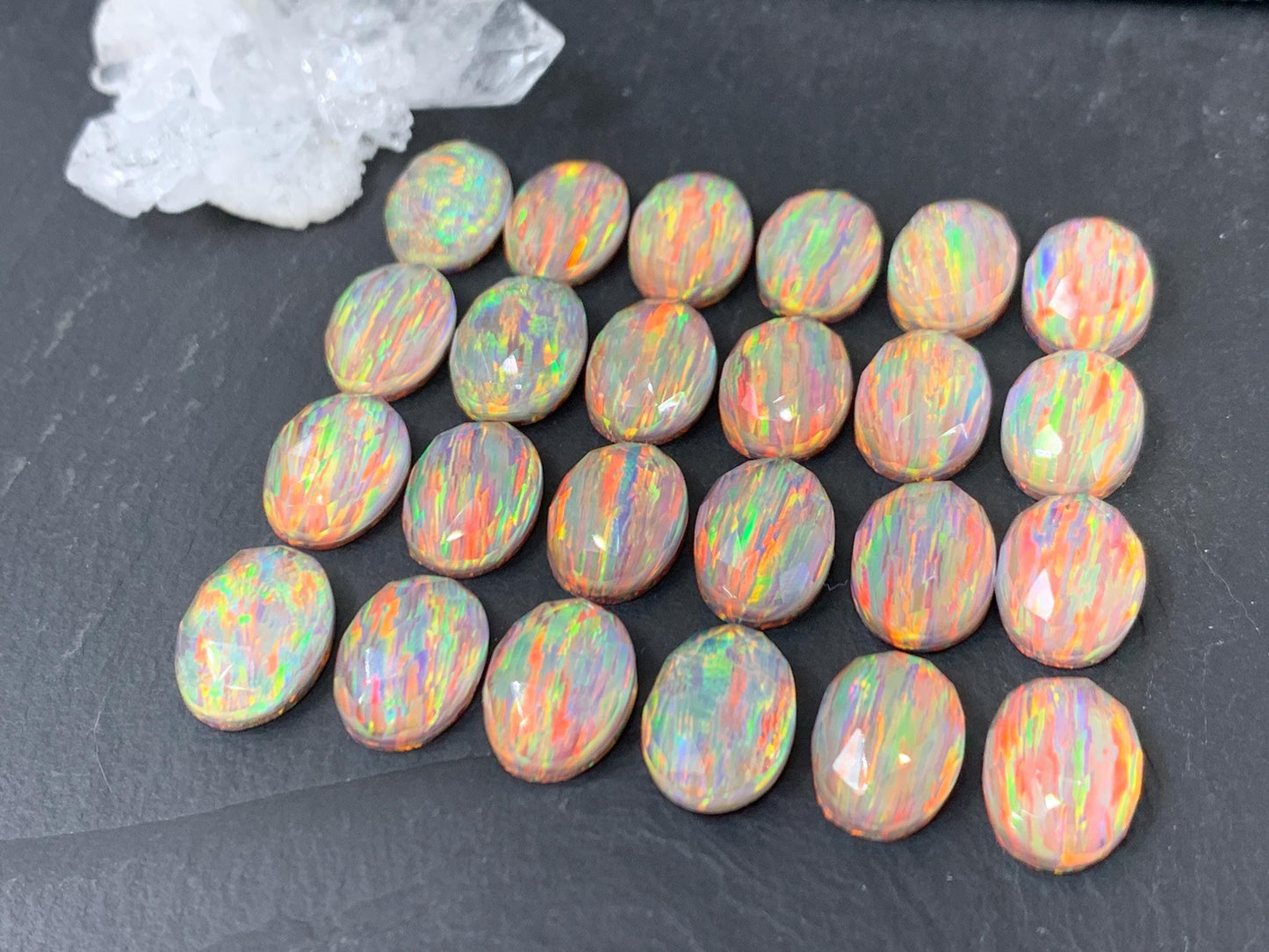 Faceted Aurora Opal Oval 10x14mm Cabochon - Synthetic Doublet Gemstone