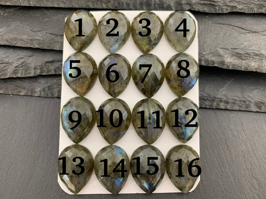 Faceted Labradorite pear 15x20mm Cabochon - Calibrated Cabochons