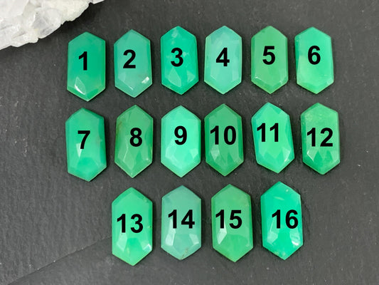 Faceted Chrysoprase Cabochon – Long Hexagon 8x16mm Faceted Top Gemstone