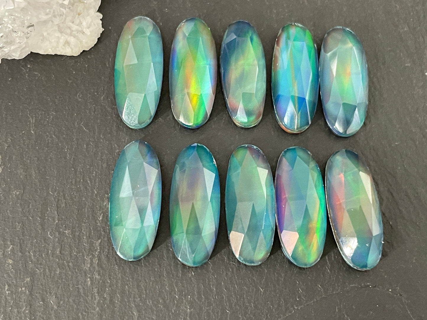 Faceted Aurora Opal oval 8x20mm cabochon - Doublet cabochon