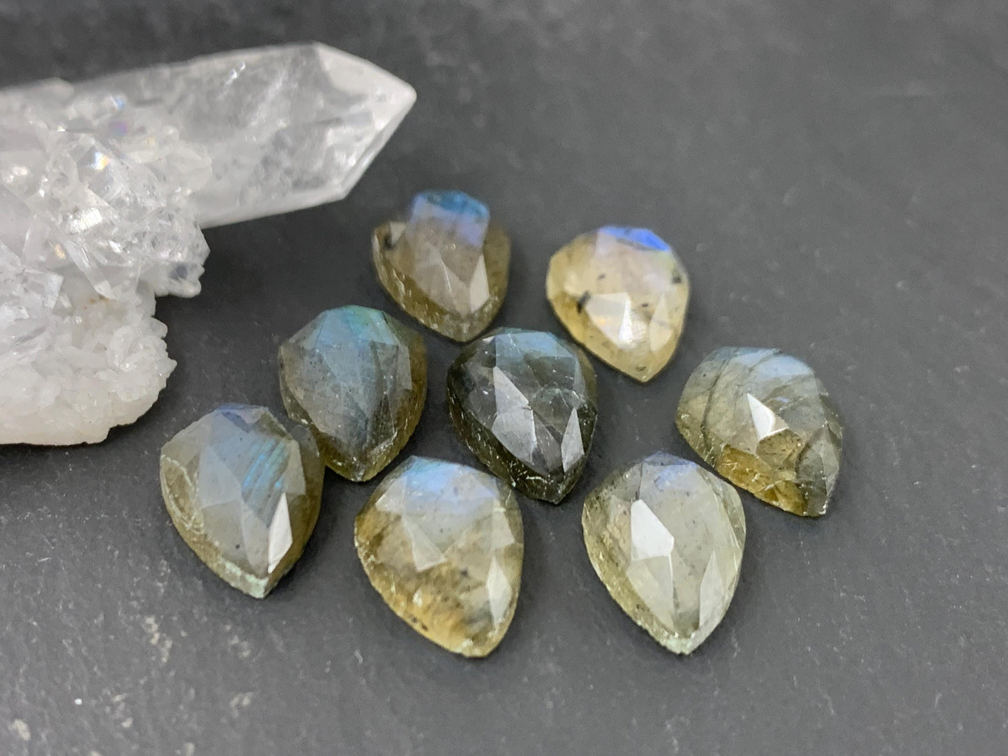 Faceted Labradorite shield 8x12mm cabochon