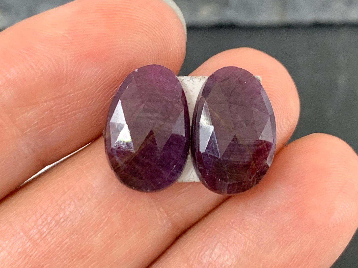 Faceted Ruby pair 8x14x3mm cabochon