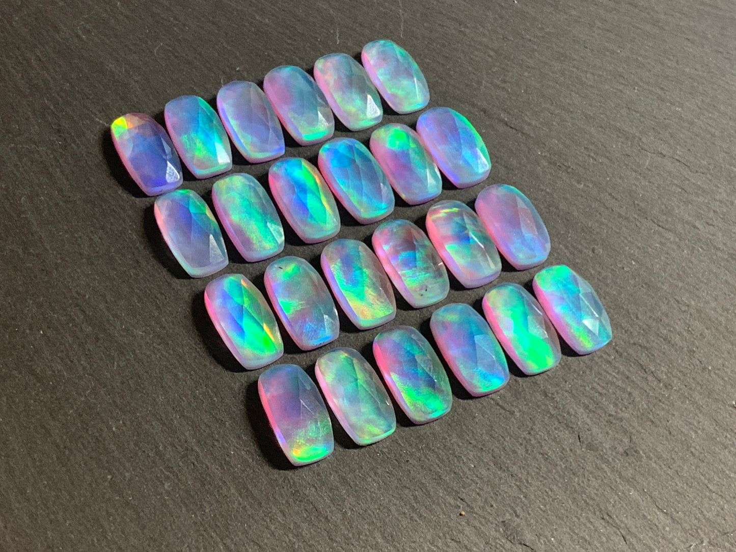 Faceted Aurora Opal 7x14mm cabochon - Doublet cabochons