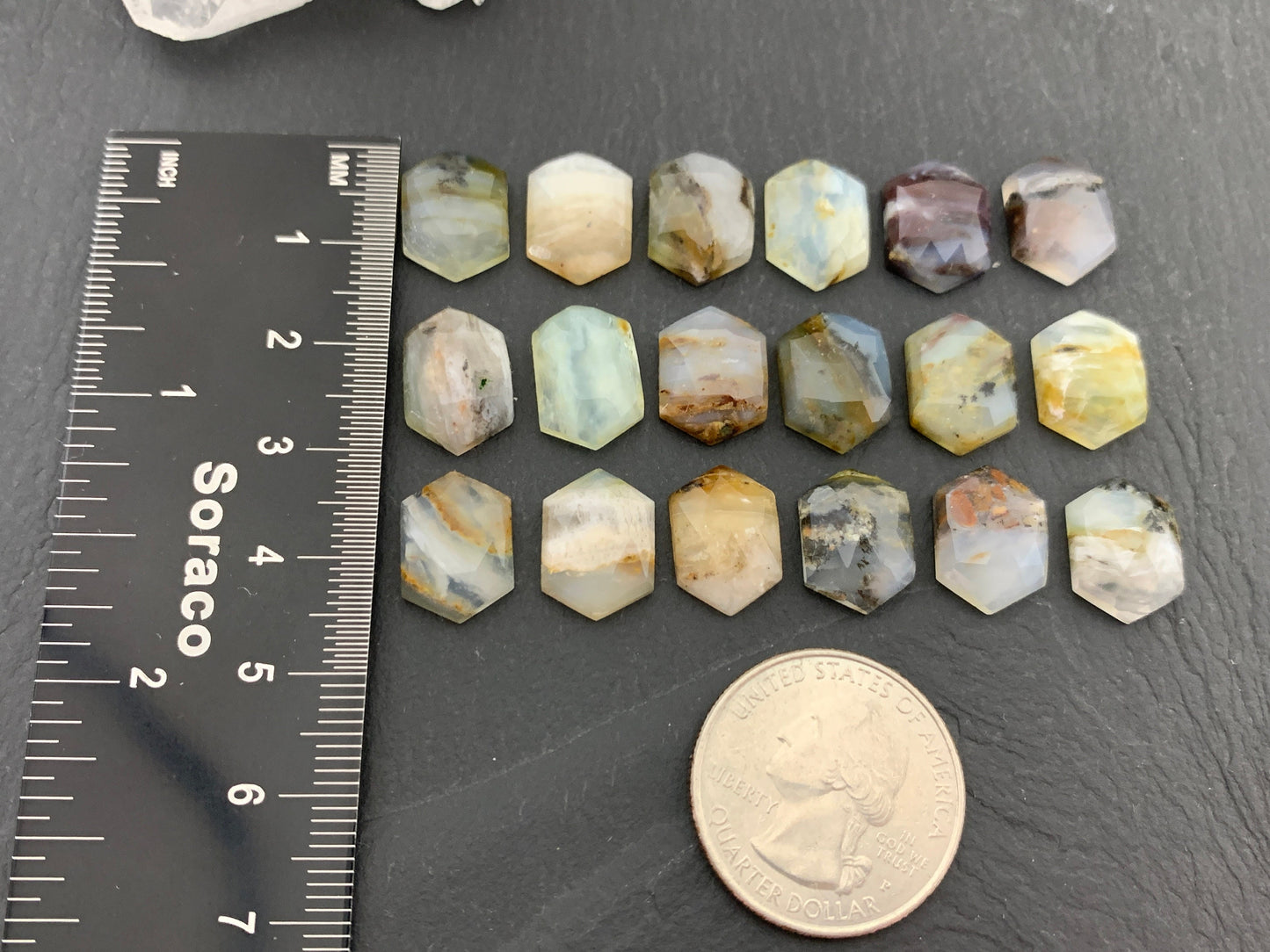 Faceted Peruvian Opal Long hexagon 10x14mm cabochon