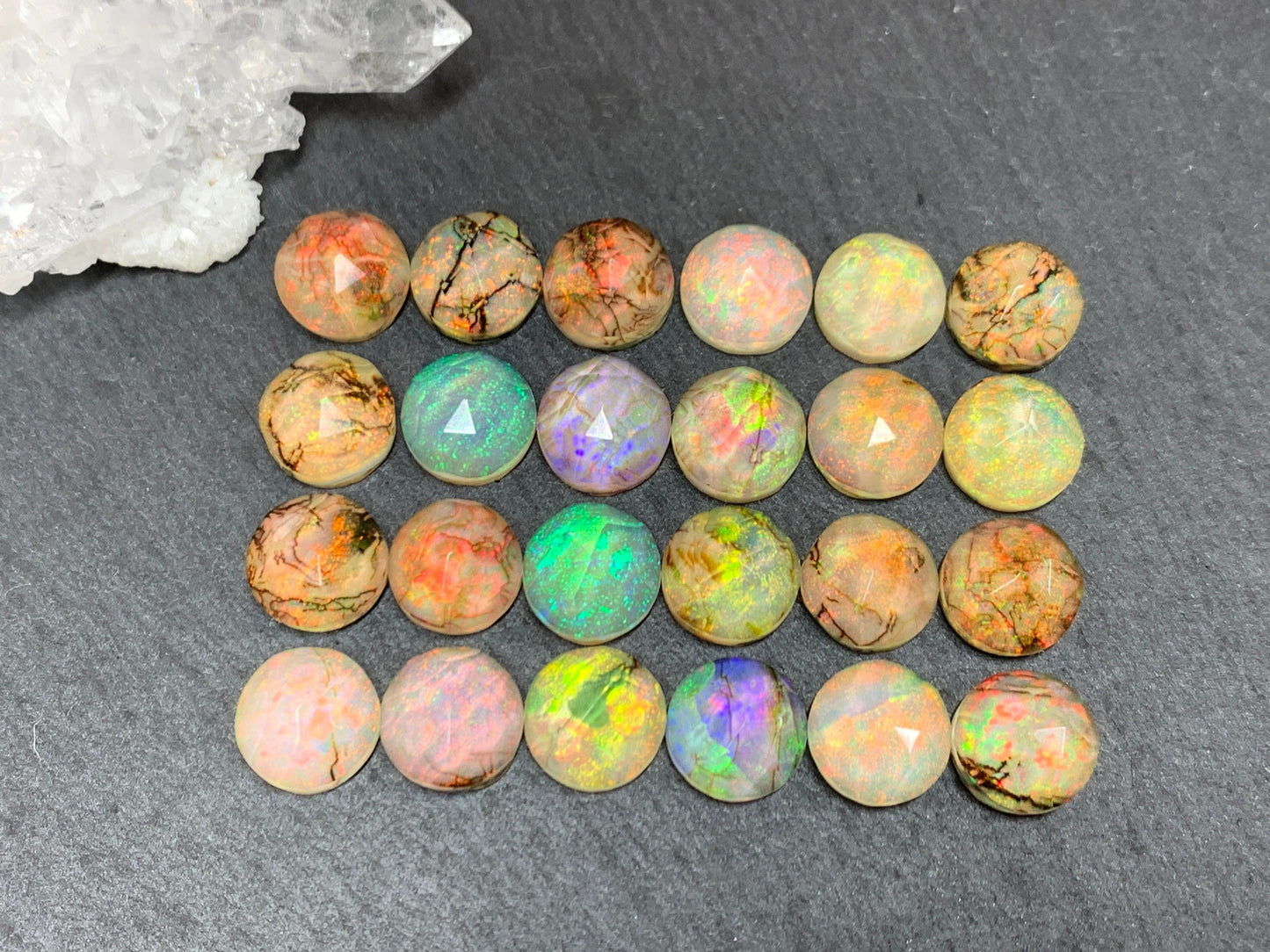Faceted Monarch Opal round 10mm cabochons - Doublet cabochons