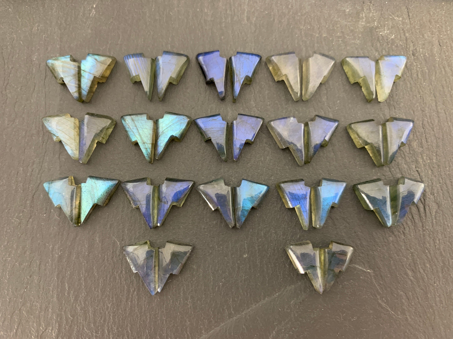 Labradorite lightning bolt pair 9x13mm cabochon