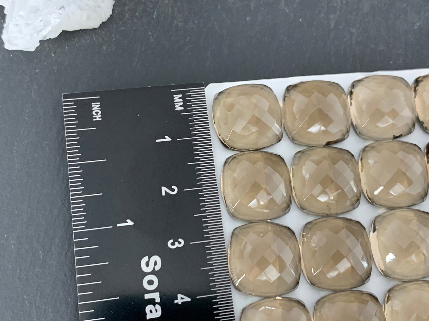 Faceted Smokey Quartz square cushion 14mm cabochon - Calibrated cabochons